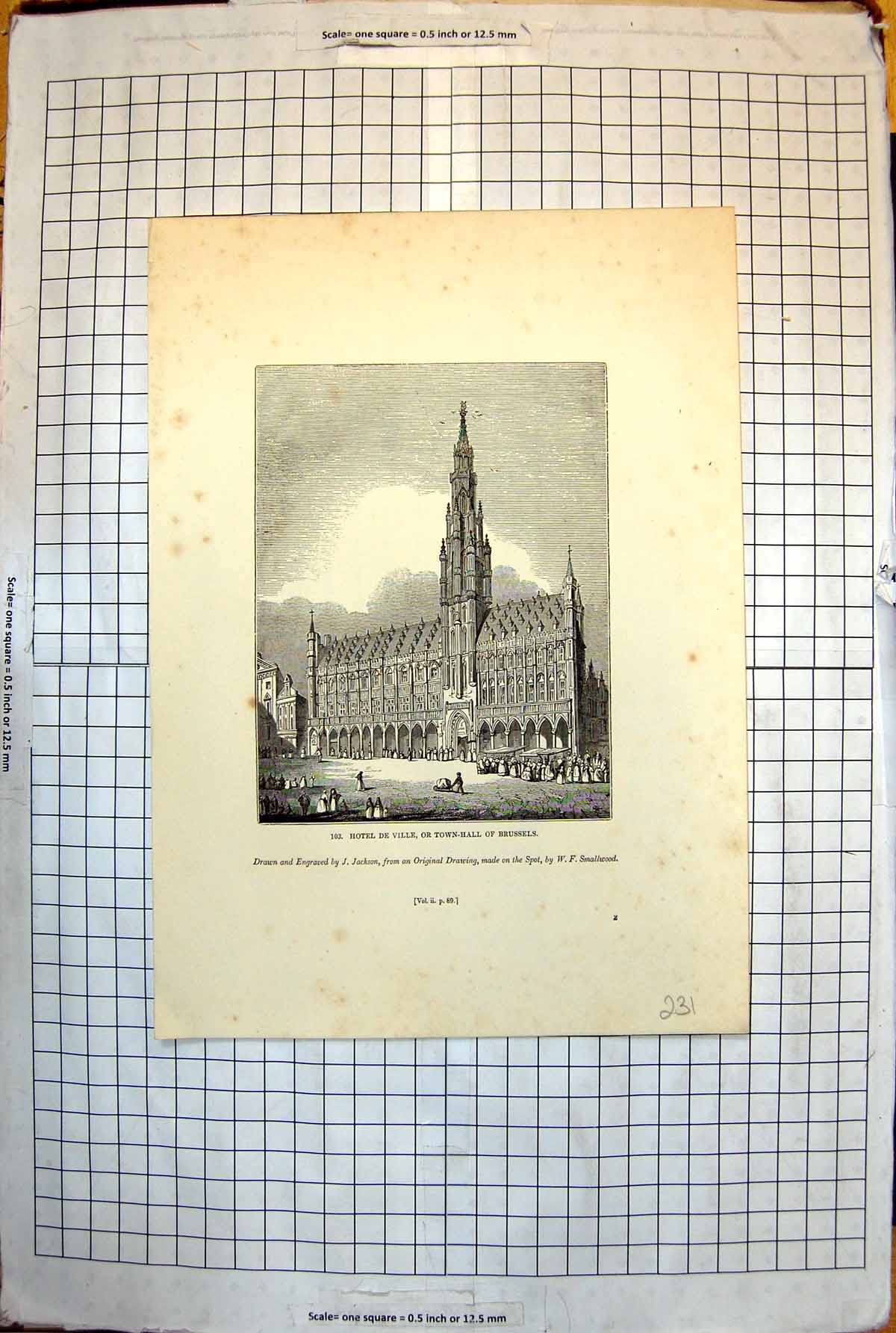 Old Hotel De Ville Or Town Hall Brussels Columned Base Market 1843 231J 19th