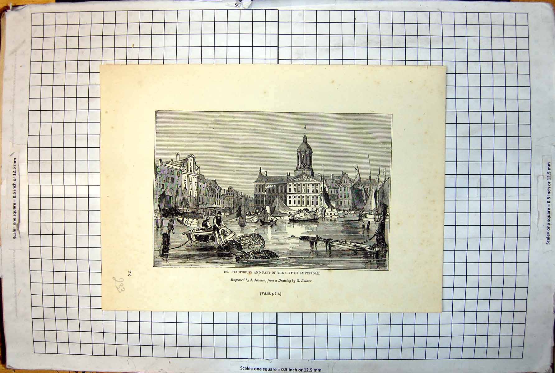 Old Stadthouse Part City Amsterdam Boats Creels Sails Buildings 1843 233J 19th