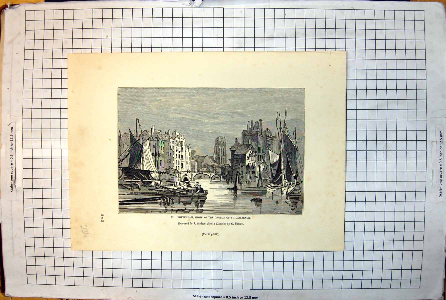 Old Rotterdam Church St Lawrence Bridge Sail Boats Rowing Water 1843 234J 19th