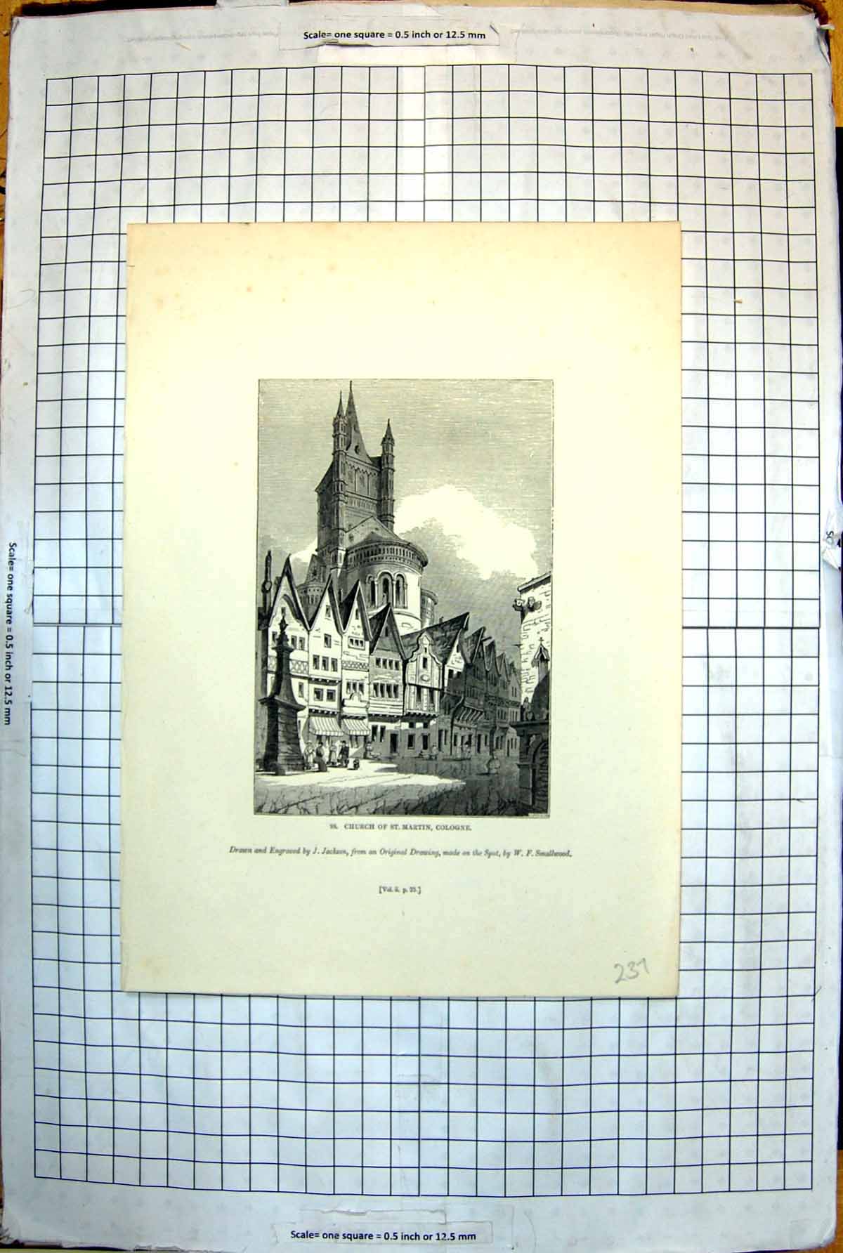 Old Church St. Martin Cologne Round Tower Square Street Facade 1843 237J 19th