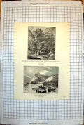 Old Print View Castalian Fountain Tree Mountains Ehrenbreitstein Rhine 1843 239J