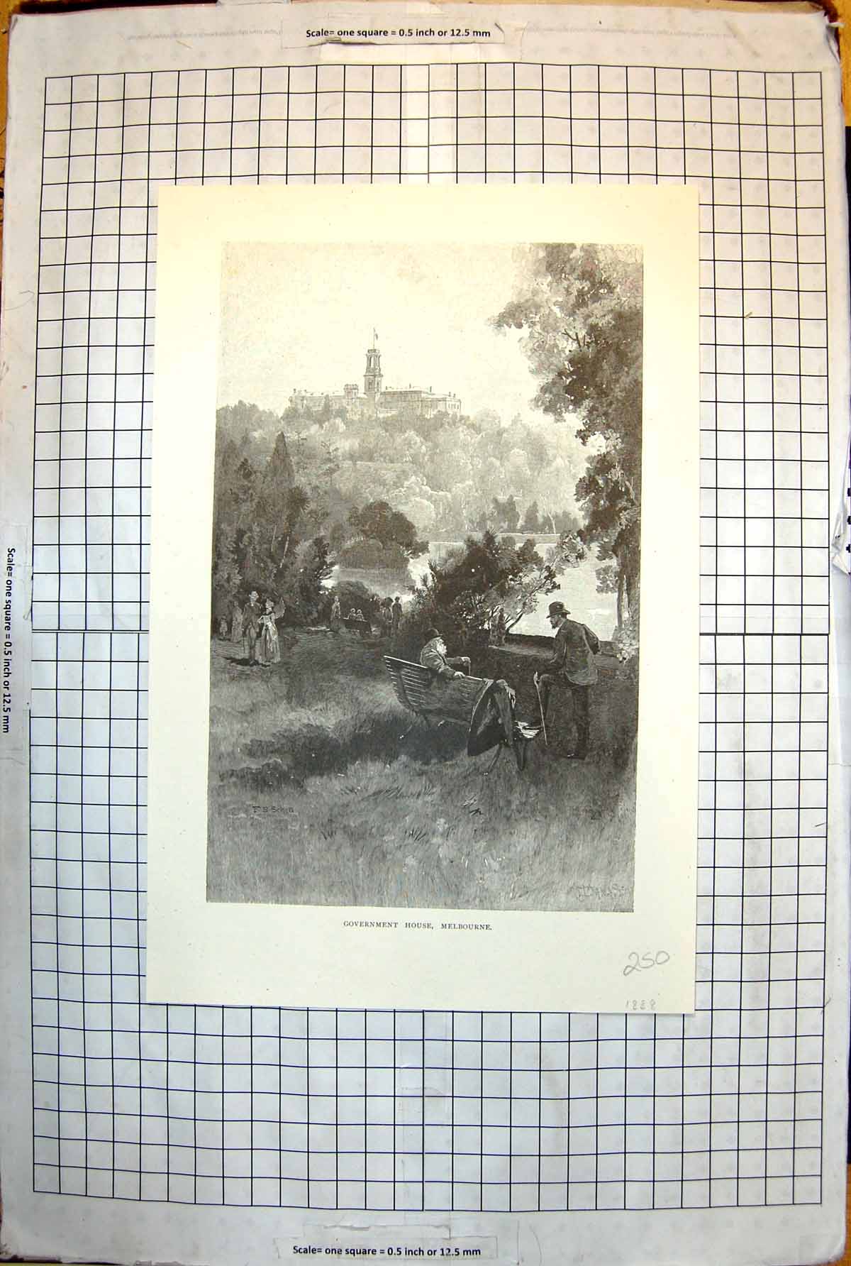 Old Government House Melbourne Across Lake Island Bench Trees 1888 250J 19th