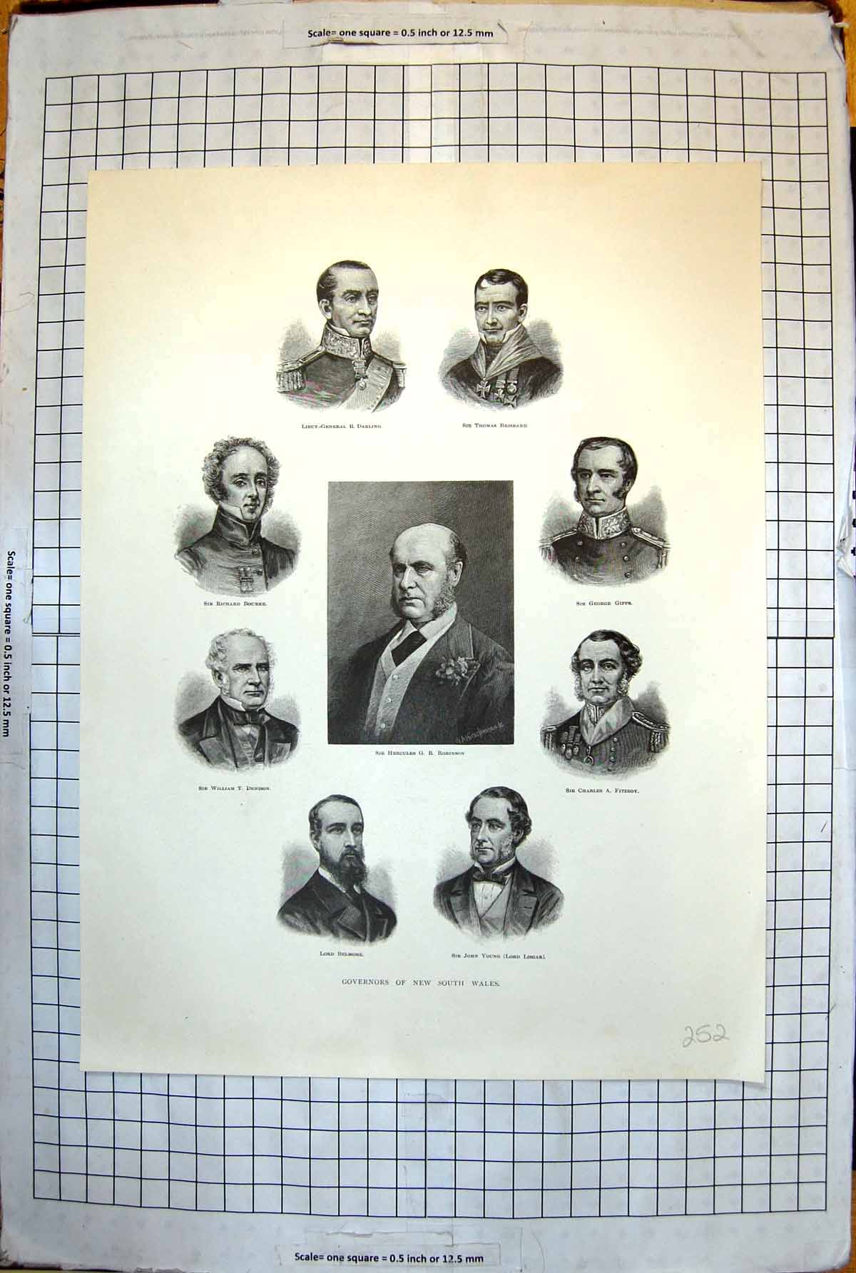 Old Print Governors New South Wales Australia Hgr Robinson R Darling 252J