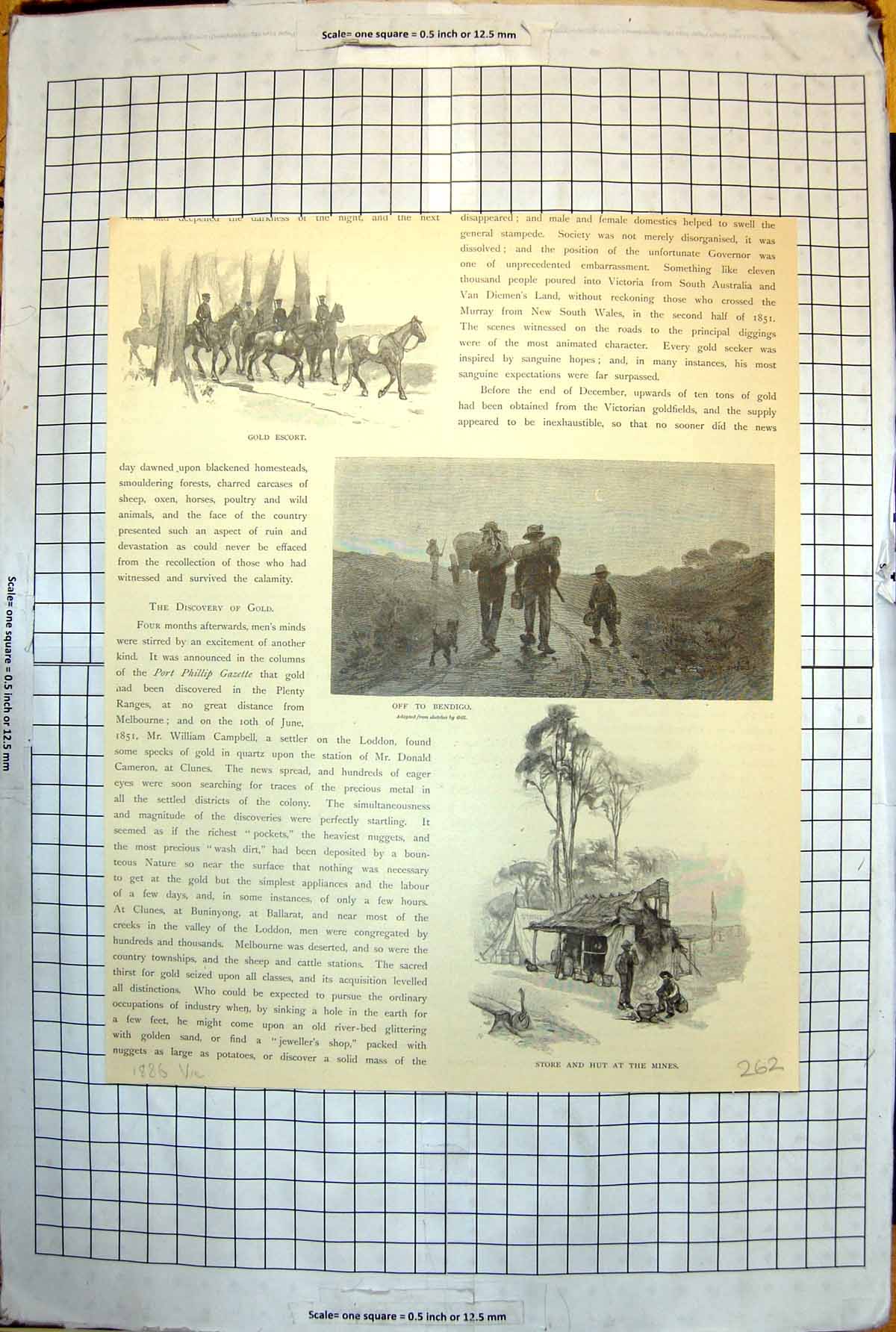 Old Print GEscort Off Bendigo Store Hut Mines Victoria Australia 1886 262J 19th