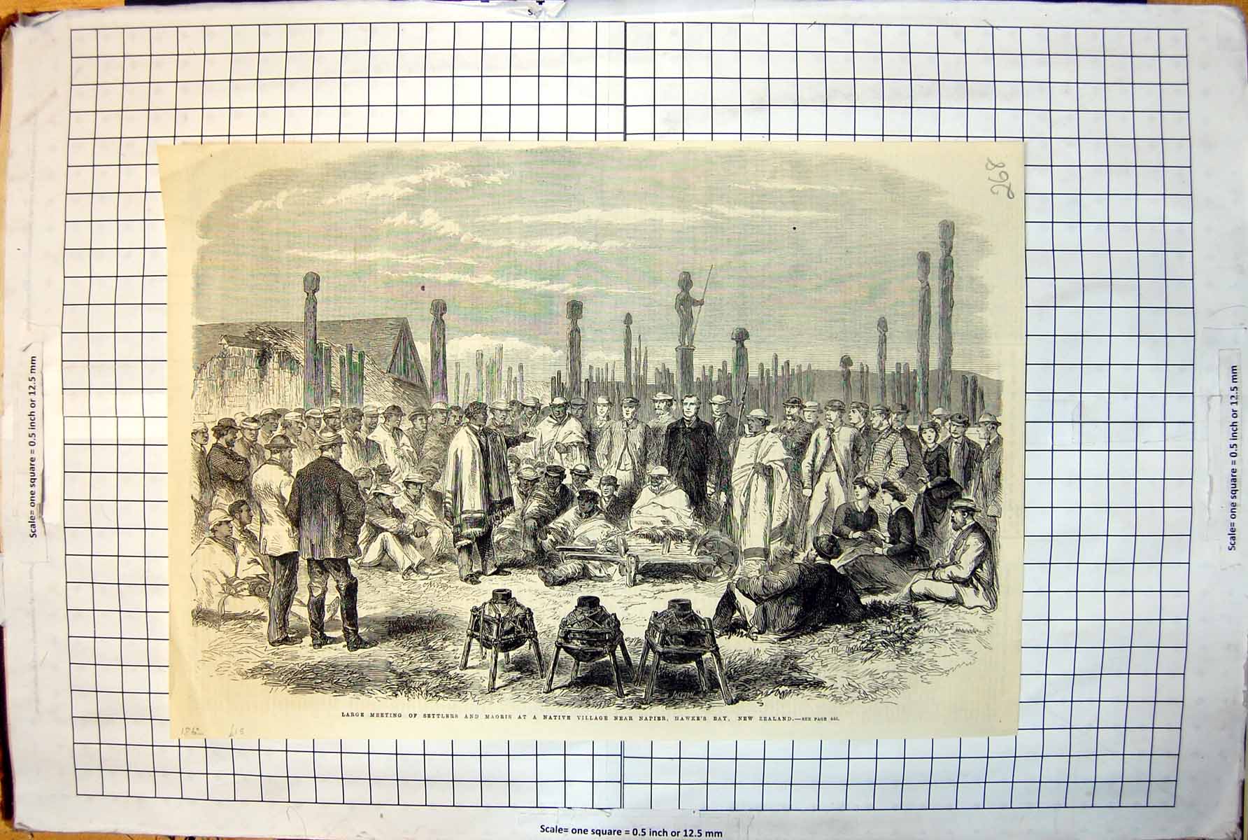 Old Meet Settlers Maoris Native Village Near Napier New Zealand 1865 268J 19th