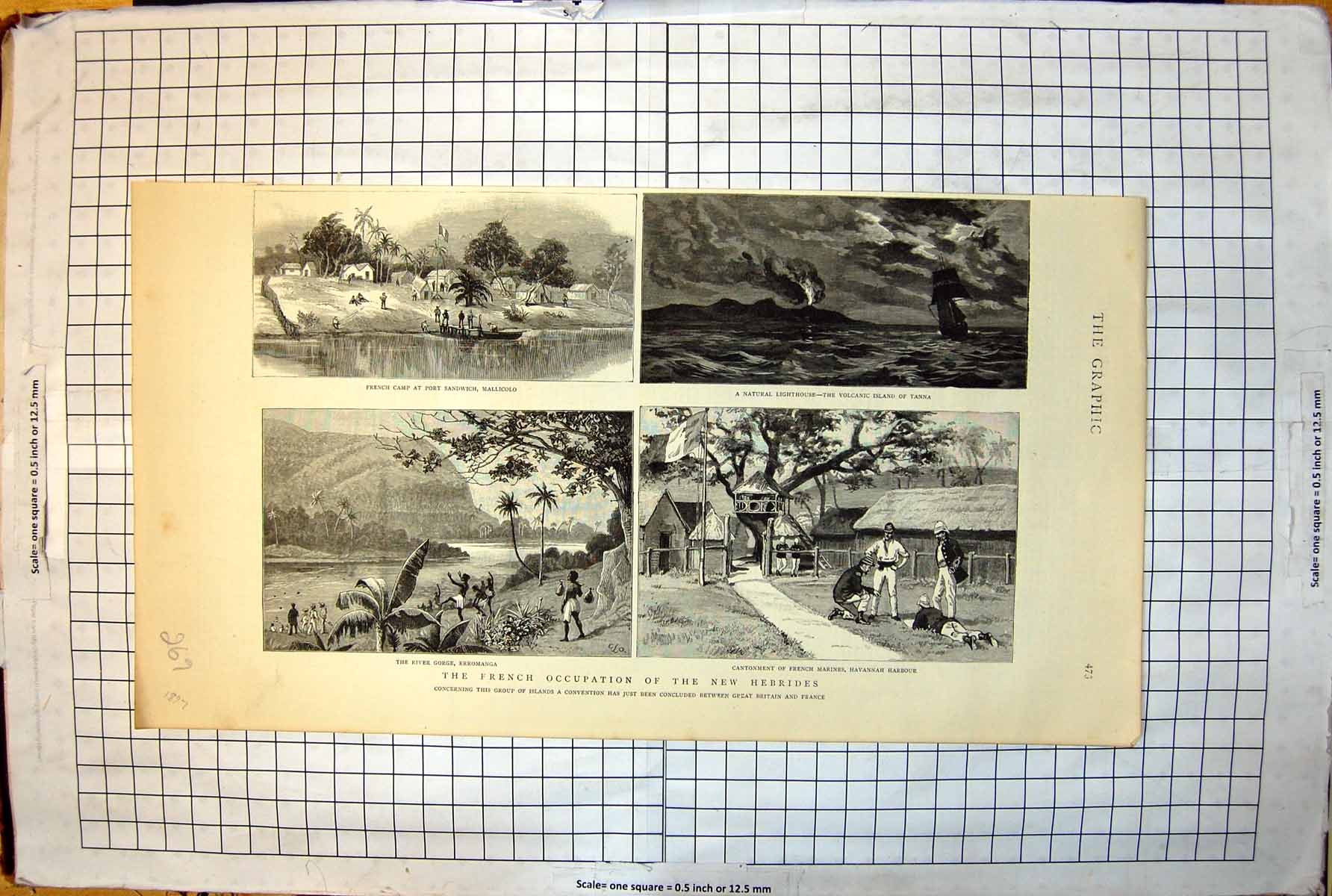 Old French Occupation New Hebrides Port Sandwich Volcano Tanna 1897 269J 19th