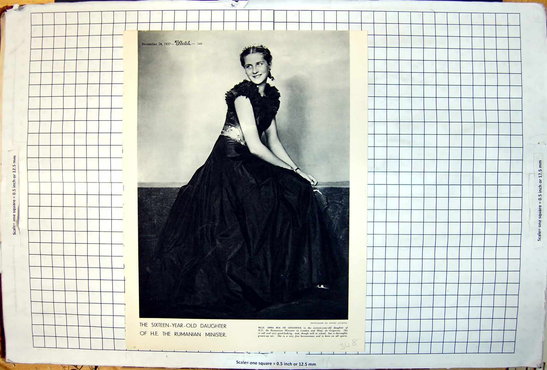 Antique Print Mlle Anna Mia De Grigorcea Daughter HE Rumanian Minister 1937