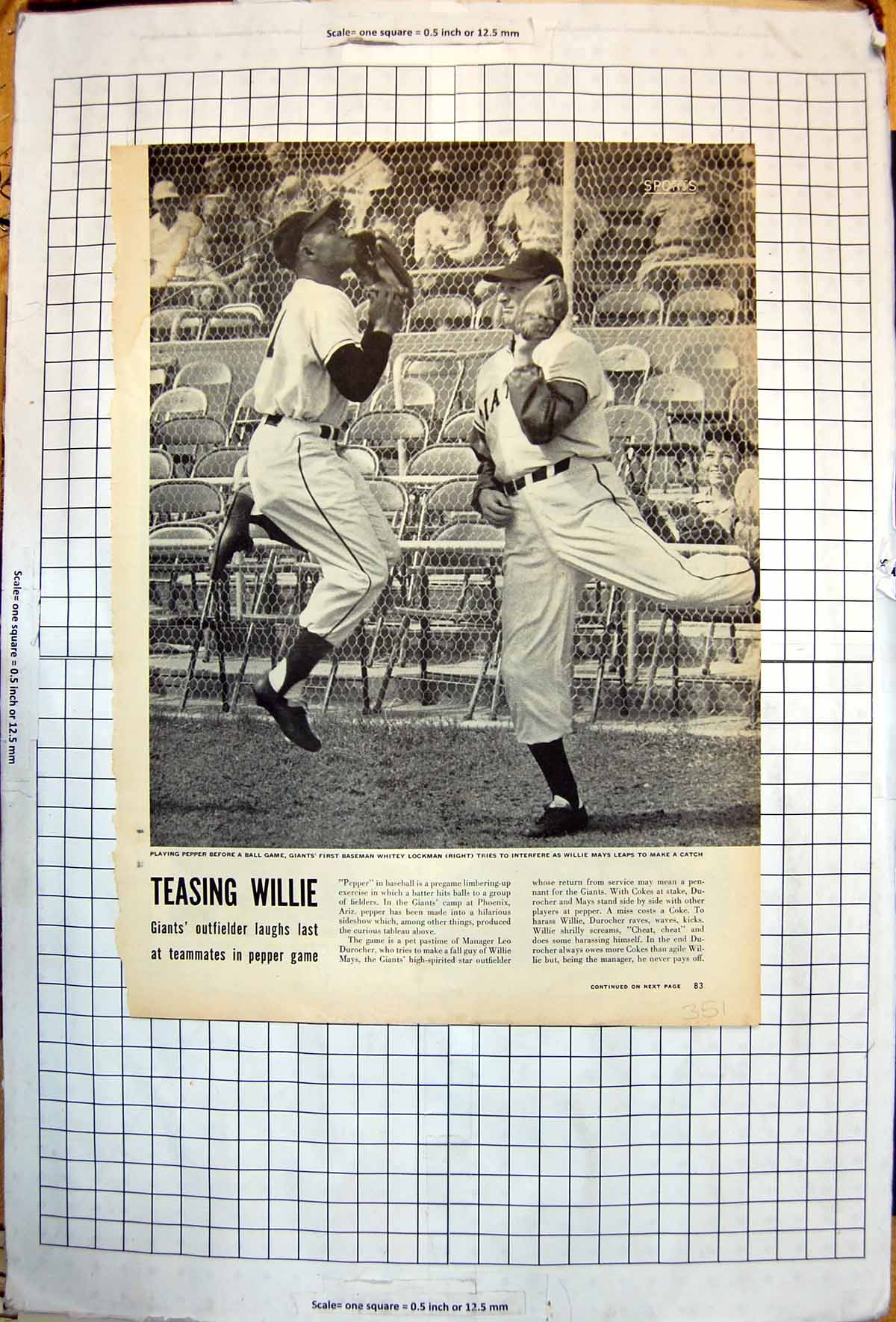 Antique Old Print Whitey Lockman Giant'S First Baseman Pepper Baseball Willie