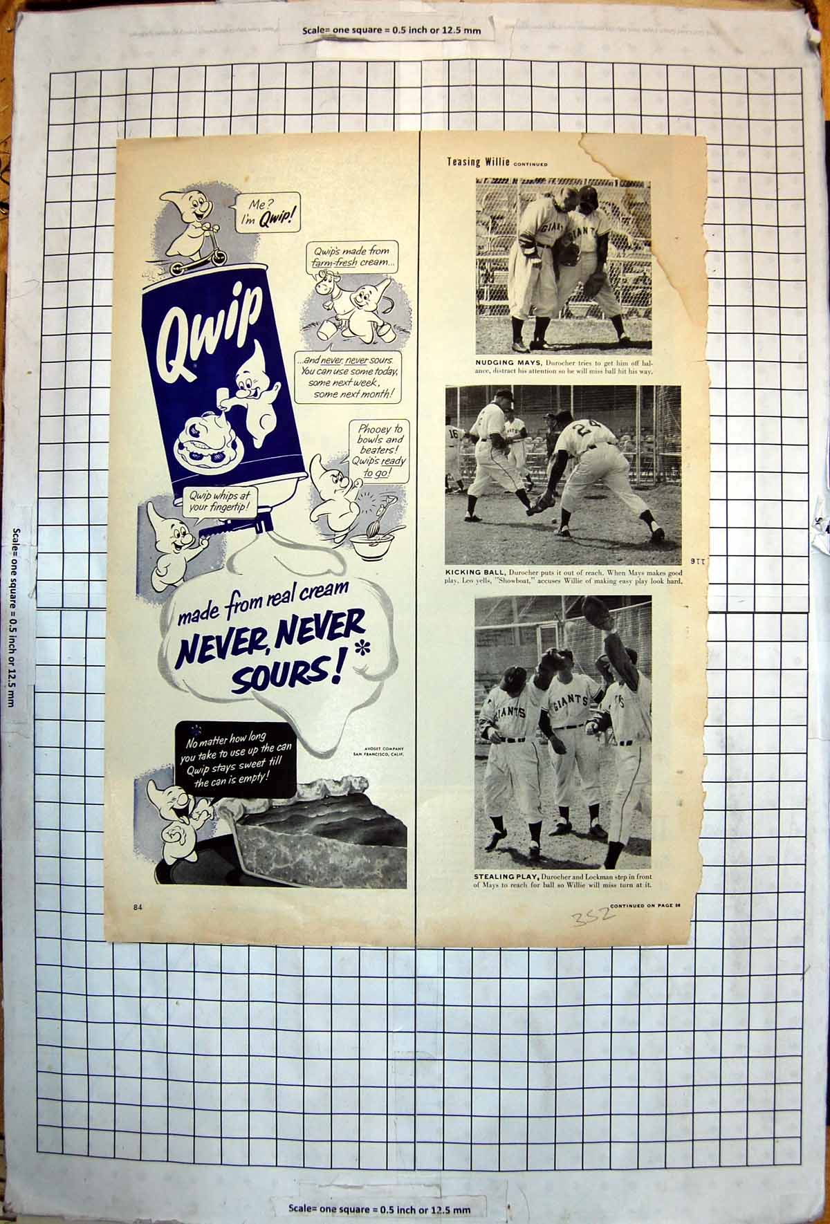 Old Print Mays Durocher Leo Willie Whitey Lockman Pepper Baseball Qwip Ad
