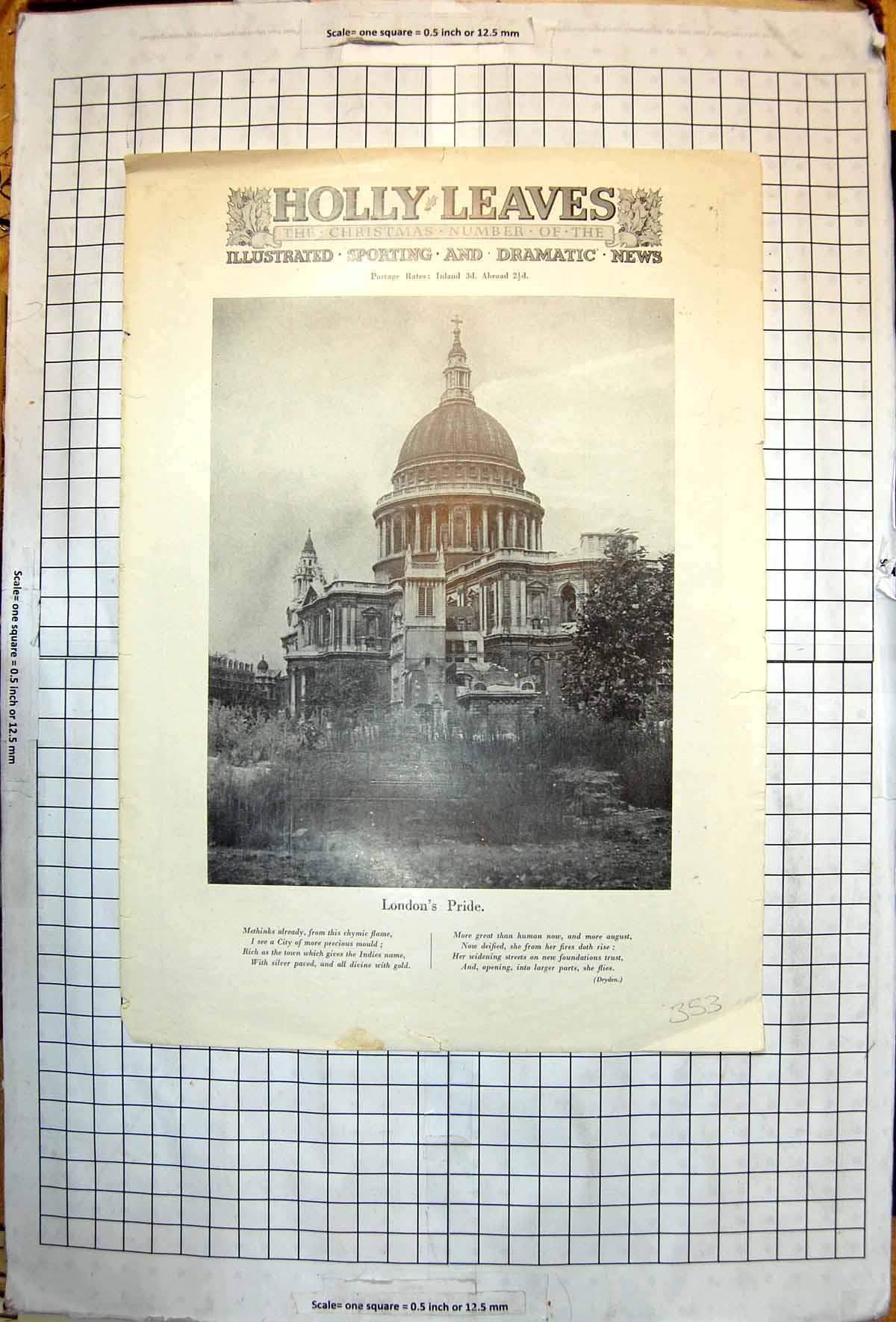 Old Vintage Print London'S Pride Cathedral Waste Ground Dryden Poem 1944 20th