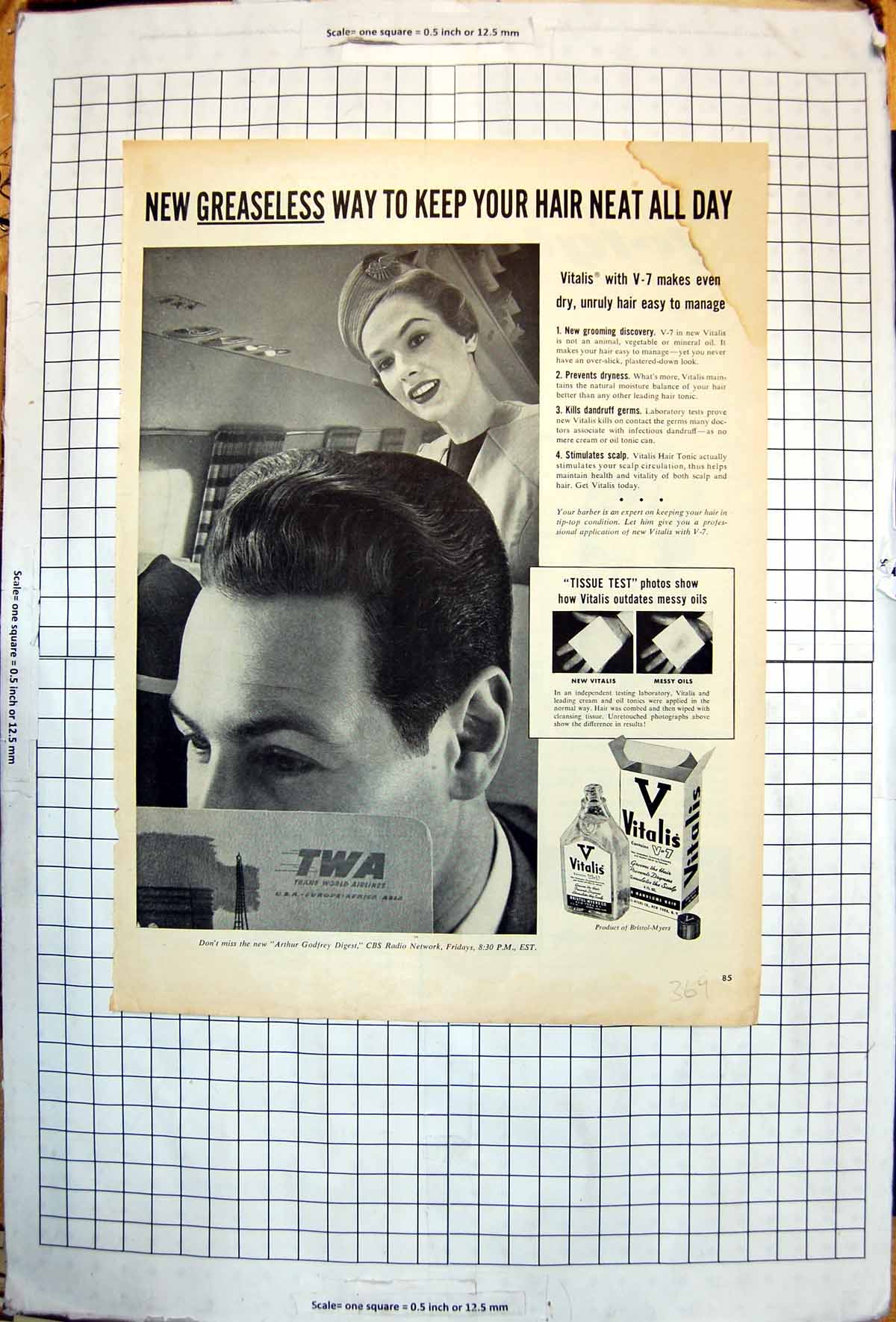Antique Old Print Vitalis Advert New Greaseless Way To Keep Hair Neat All Day