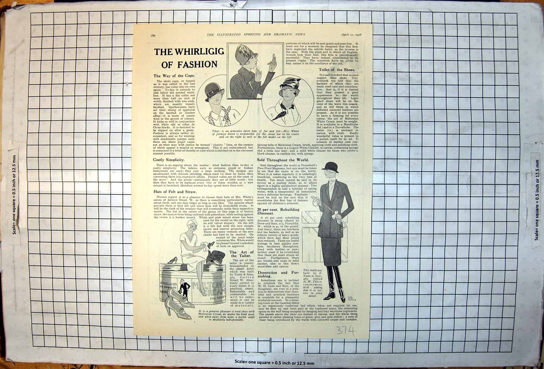 Antique Print Fur Felt Hats Straw Miltonian Cream Shoes Tailored Habit 1928
