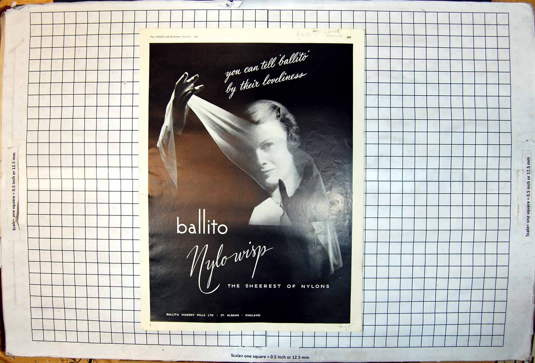 Antique Old Print Ballito Advertisement Nylowisp Sheerest Nylons Lady 1951 20th