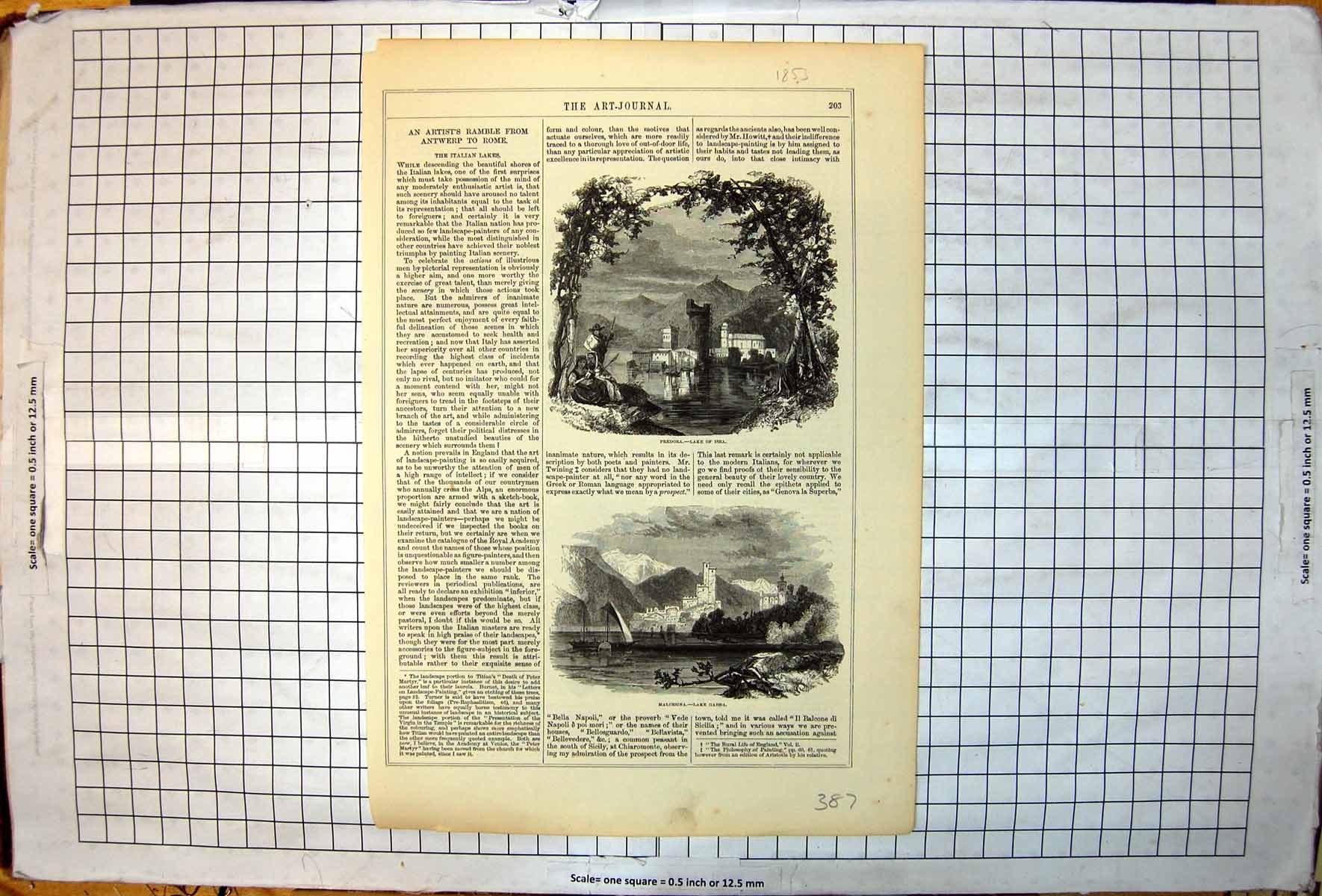 Old Print Predora Lake Isea Fortified Buildings Malcesina Lake Garda 1853 19th