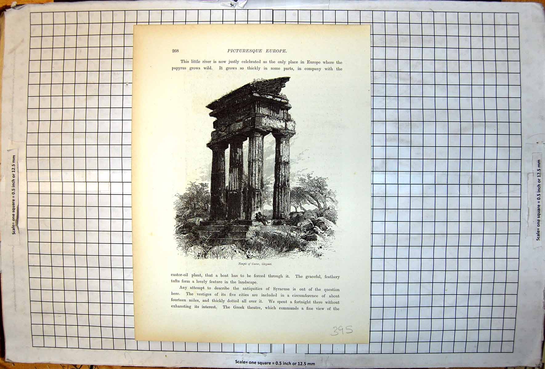 Old Antique Print Picturesque Europe Temple Castor Girgenti Columns Trees
