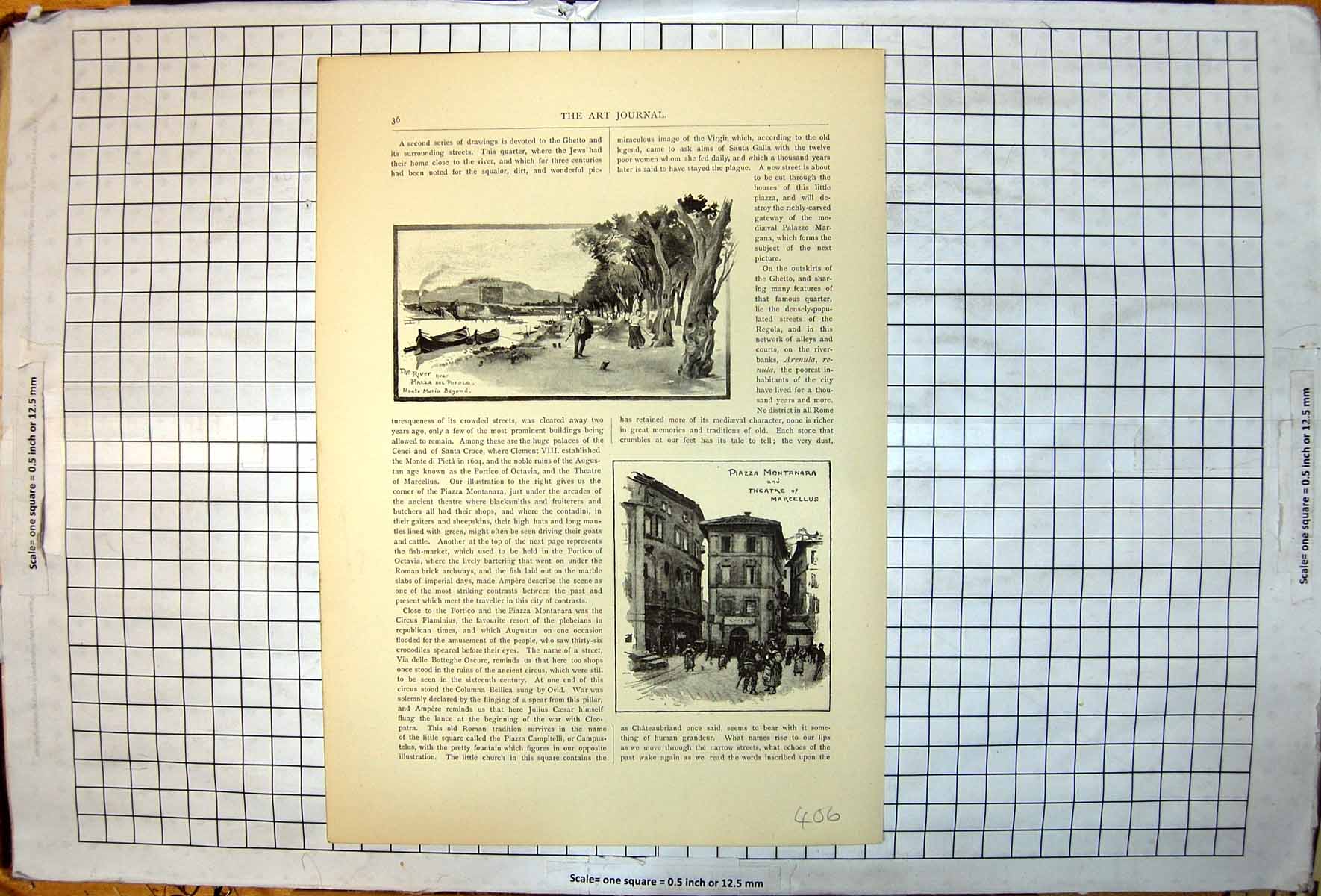 Antique Old Print Monte Mario River Piazza Del Popolo Montanara Theatre 1896