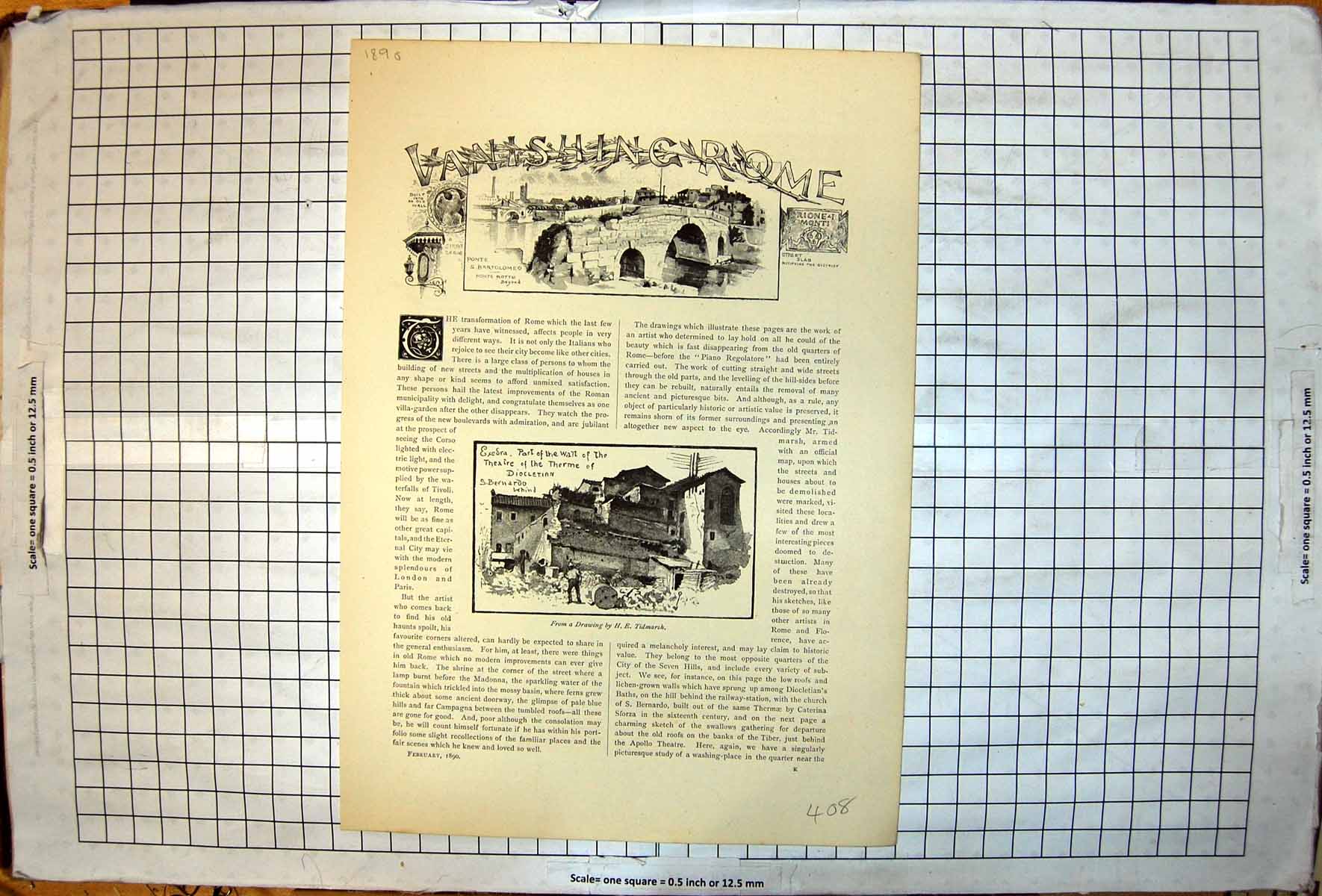 Antique Print Rome Ponte S Bartolomeo Rotto Theatre Therme Diocletian 1896 19th