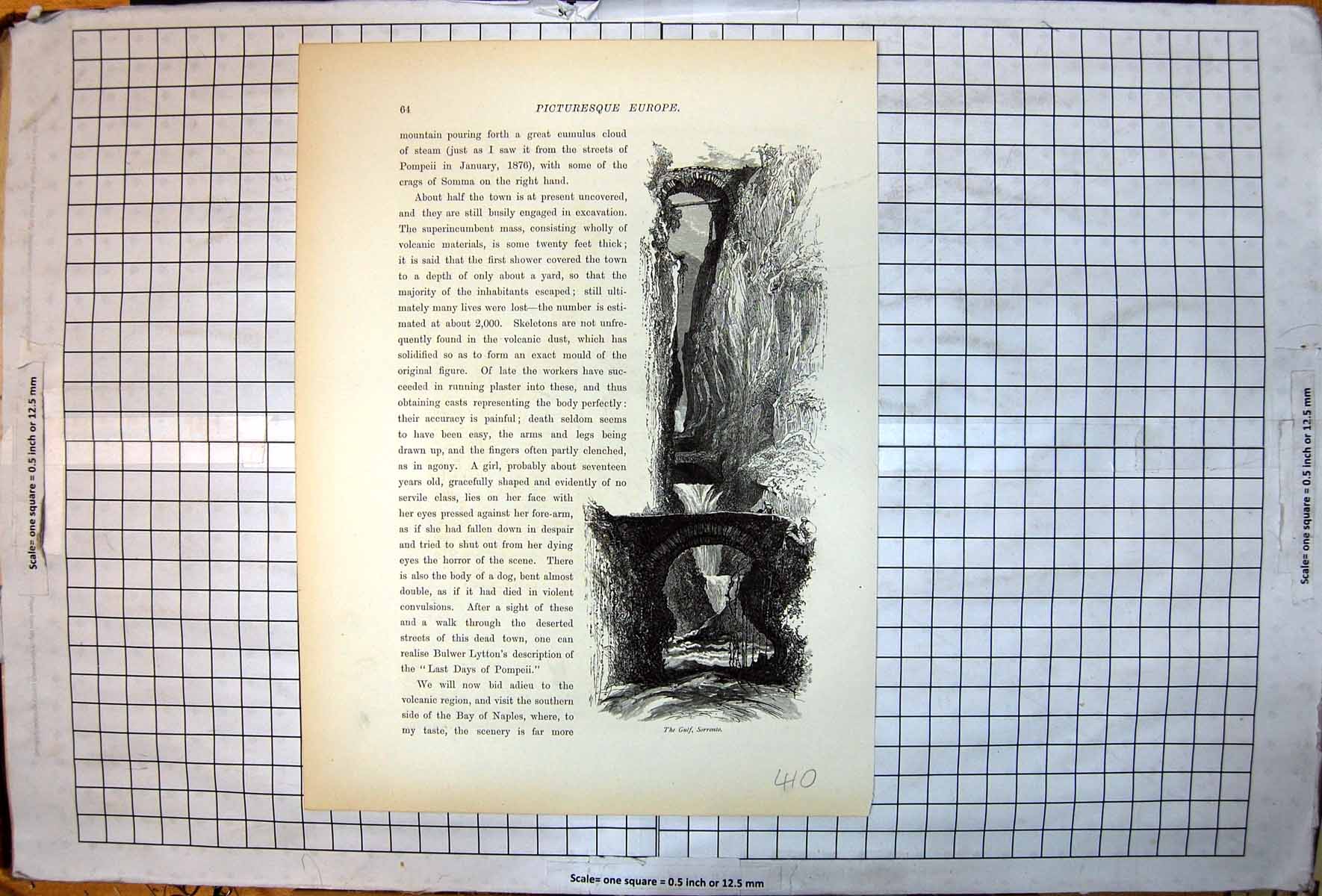Old Antique Print Picturesque Europe The Gulf Sorrento Bridges Waterfalls