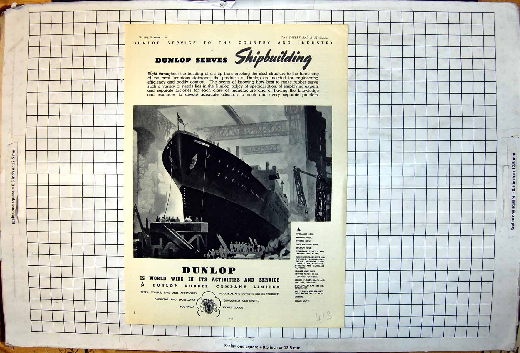 Antique Print Advertisement Dunlop Services Shipbuilding Ship Dry Dock 1941