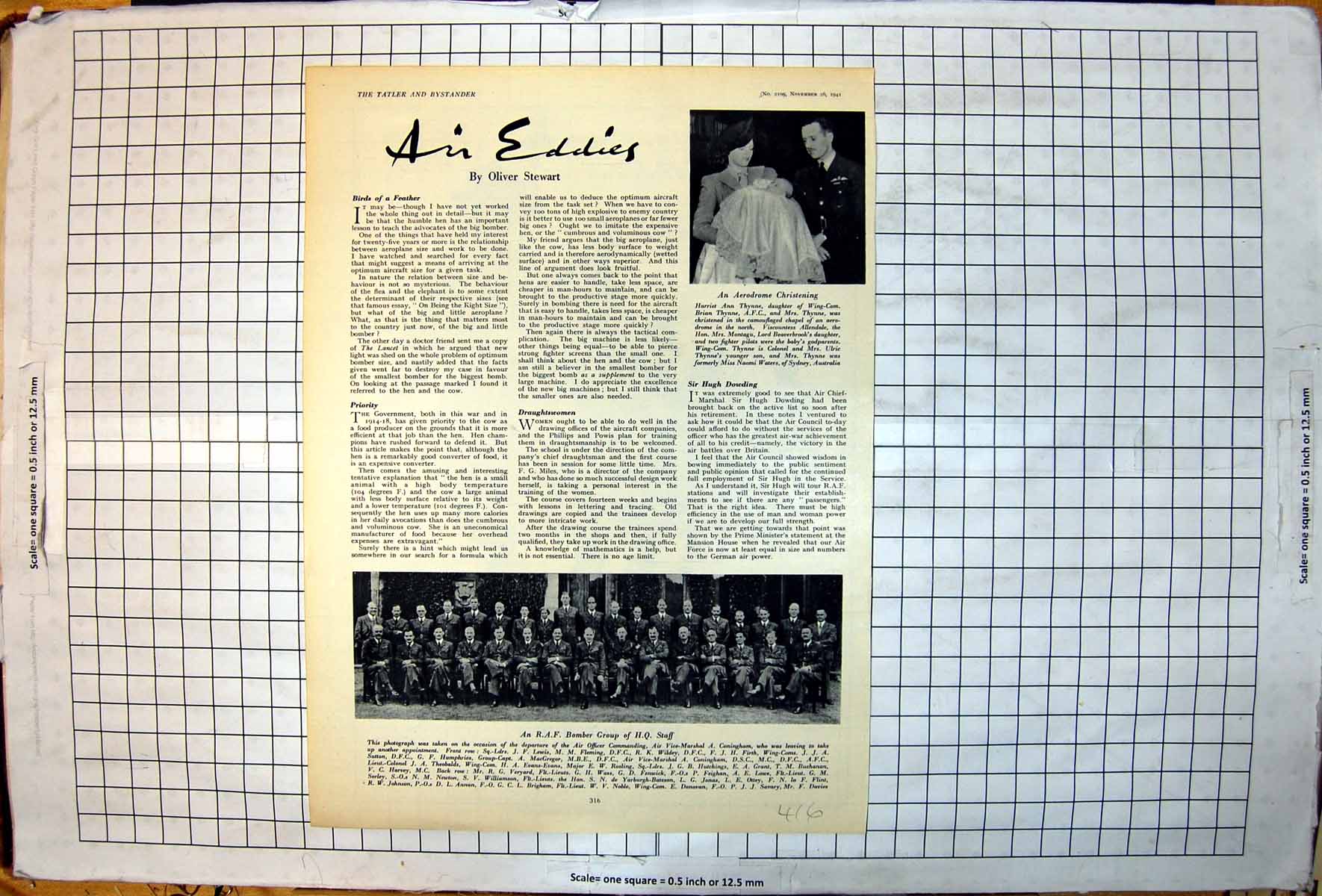 Antique Old Print Aerodrome Christening RAF Bomber Group HQStaff Tatler 1941