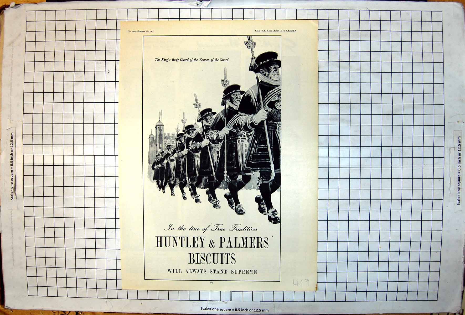 Antique Old Print Advert Huntly & Palmers Biscuits Marching Yeoman Guard 1941