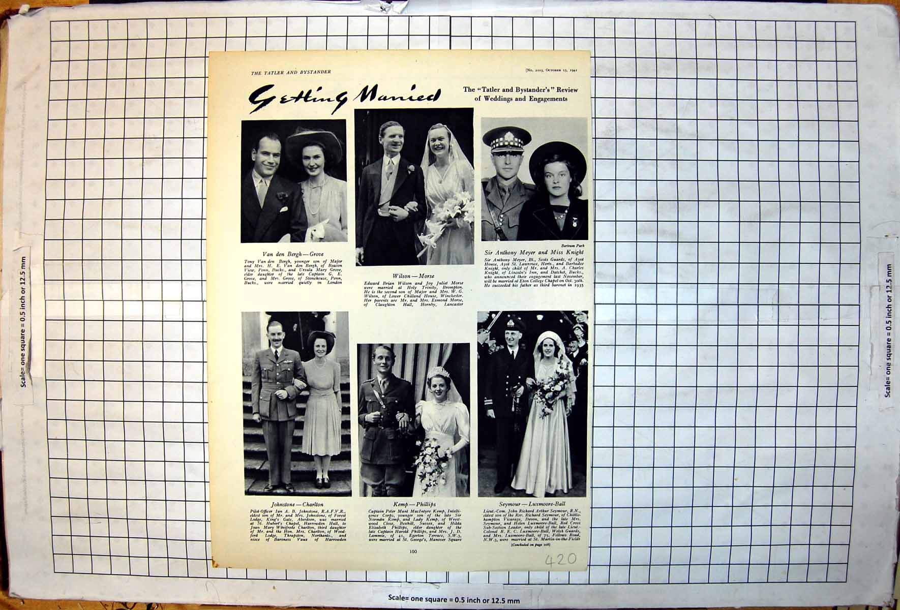 Antique Print Tatler Review Marriages Van Den Bergh Wilson Meyer Kemp 1941 20th
