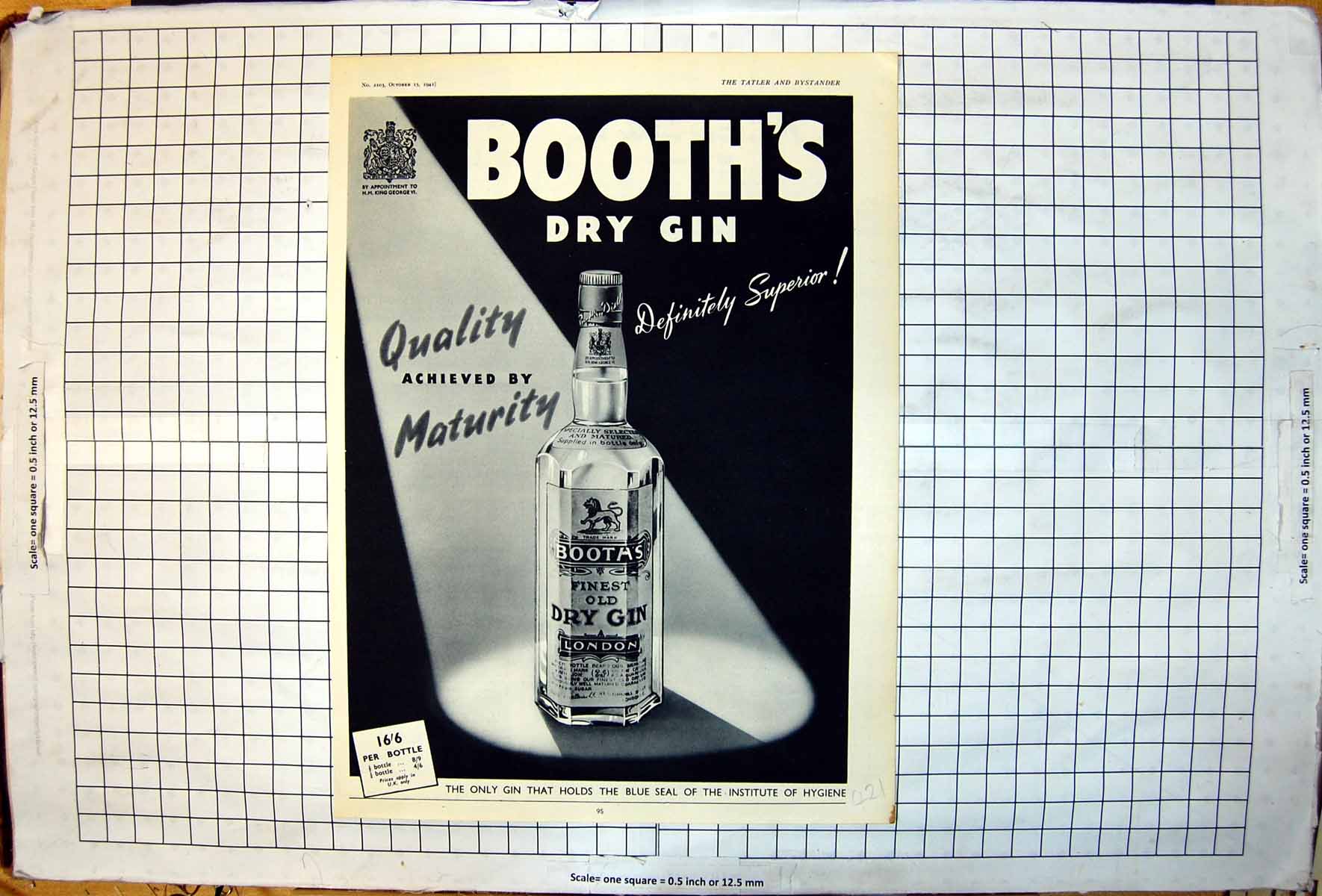 Antique Old Print Advertisement Booth'S Dry Gin Bottle Spotlight Tatler 1941