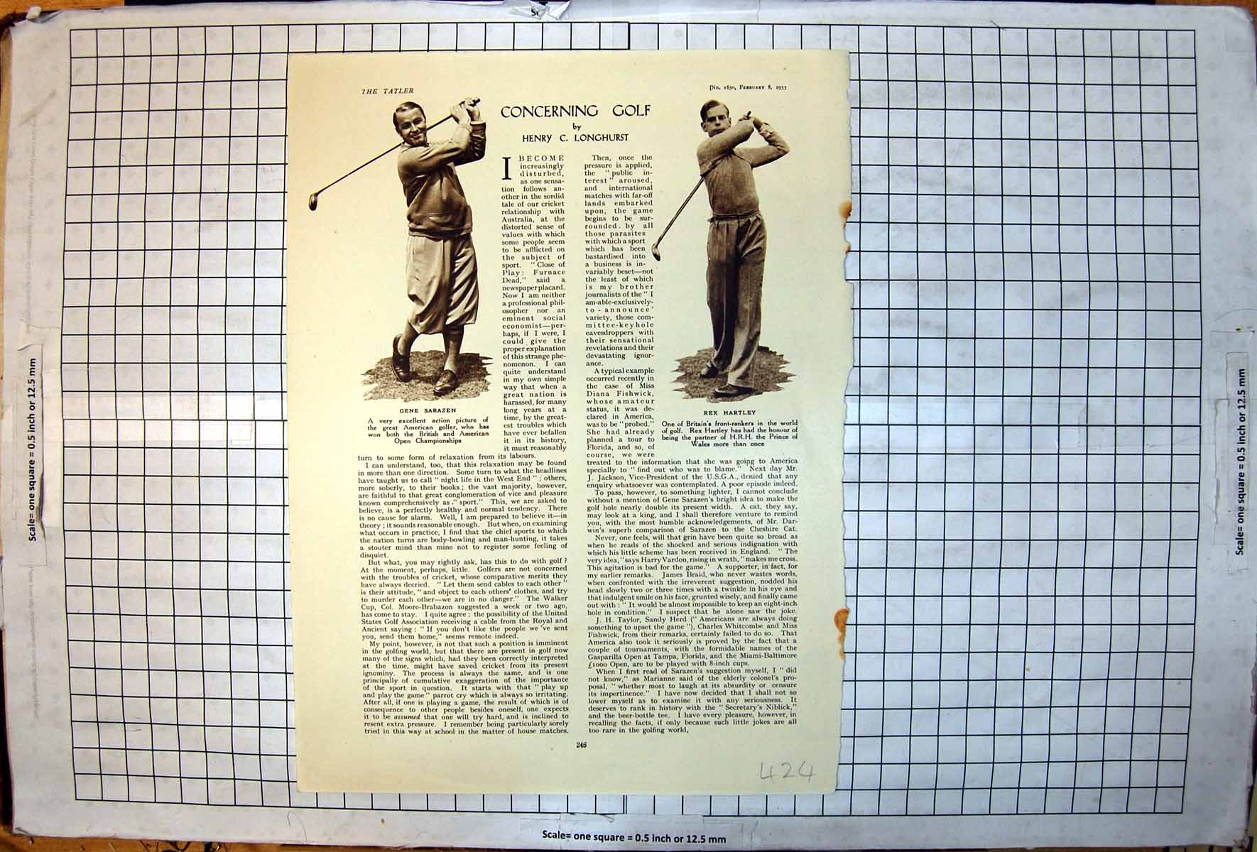 Old Print Concerning Golf Gene Sarazen American Rex Hartley Britain 1933 20th