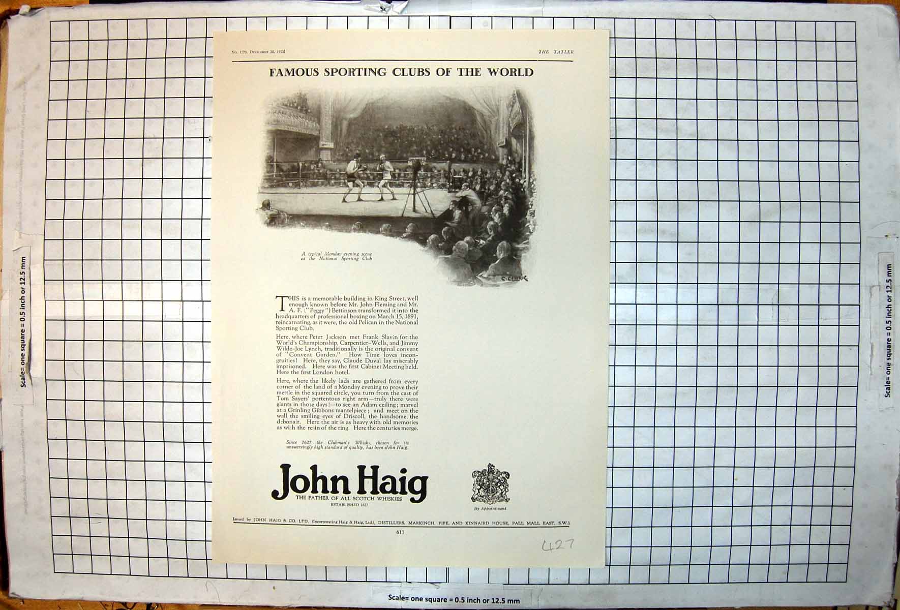 Old National Sporting Club Advert John Haig Father Scotch Whiskies 1925 20th