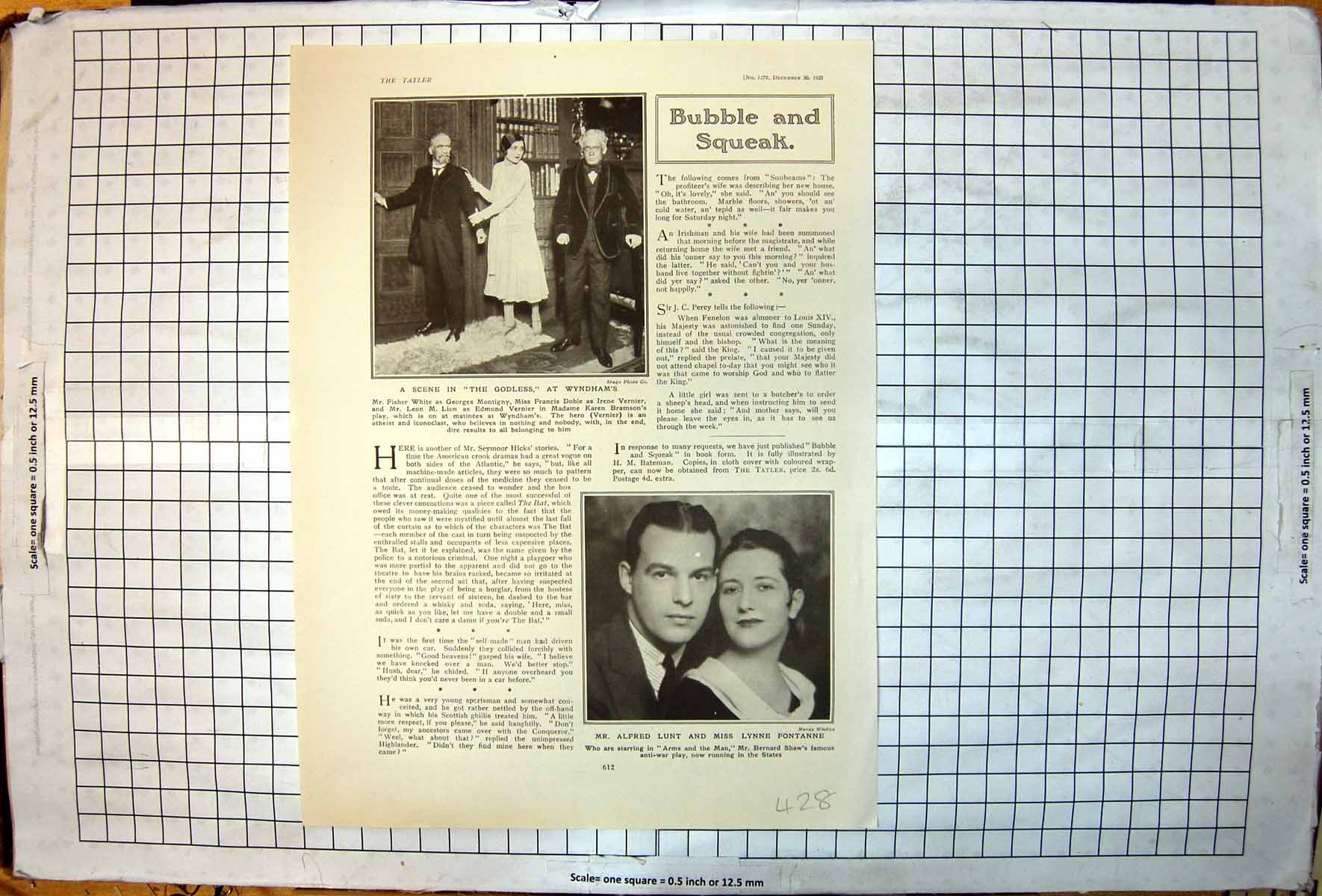 Old Print Scene Godless Wyndhams Alfred Lunt Lynne Fontanne Arms Man 1925 20th