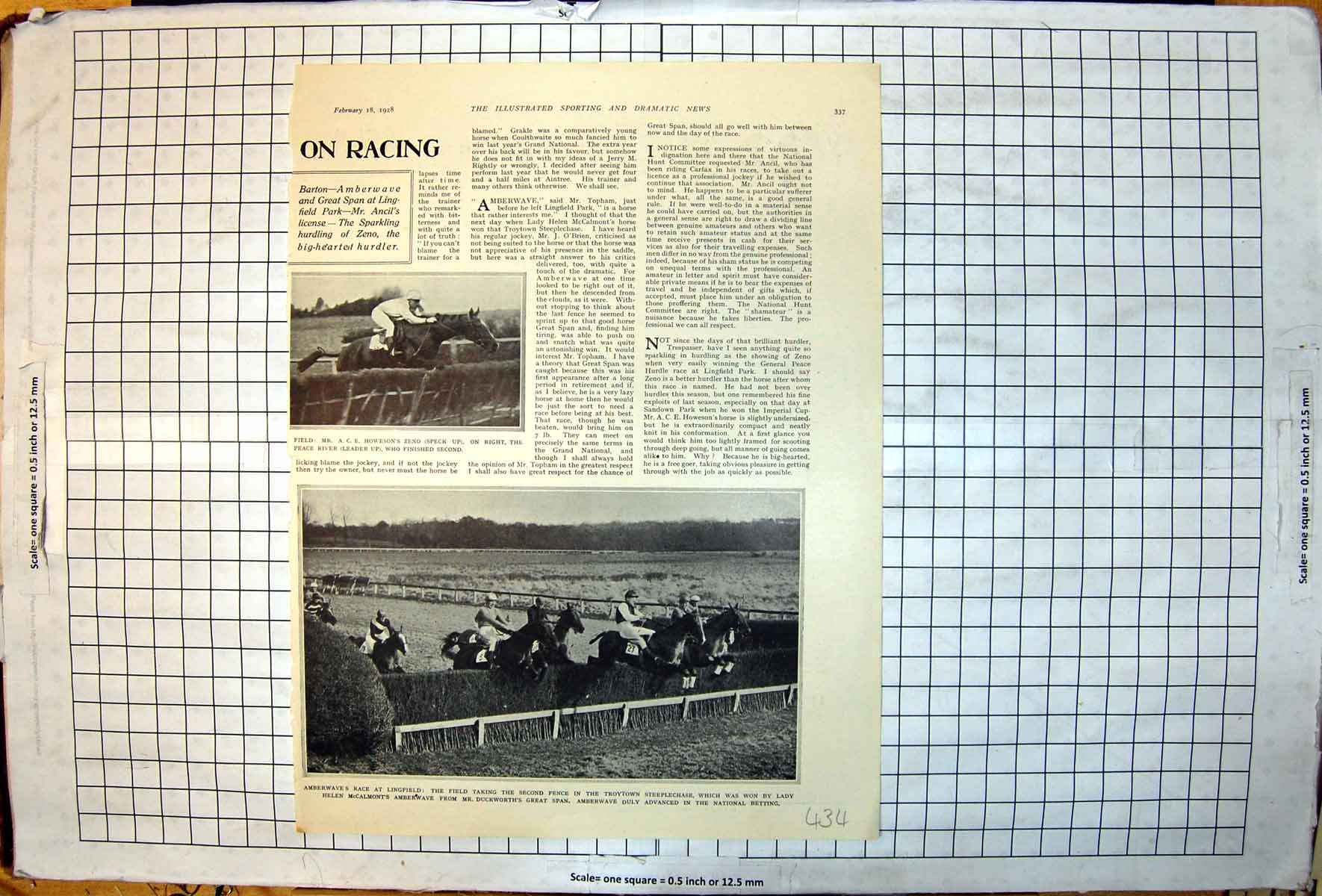 Antique Old Print Amberwaves Race Lingfield Horses Second Fence Troytown 1928