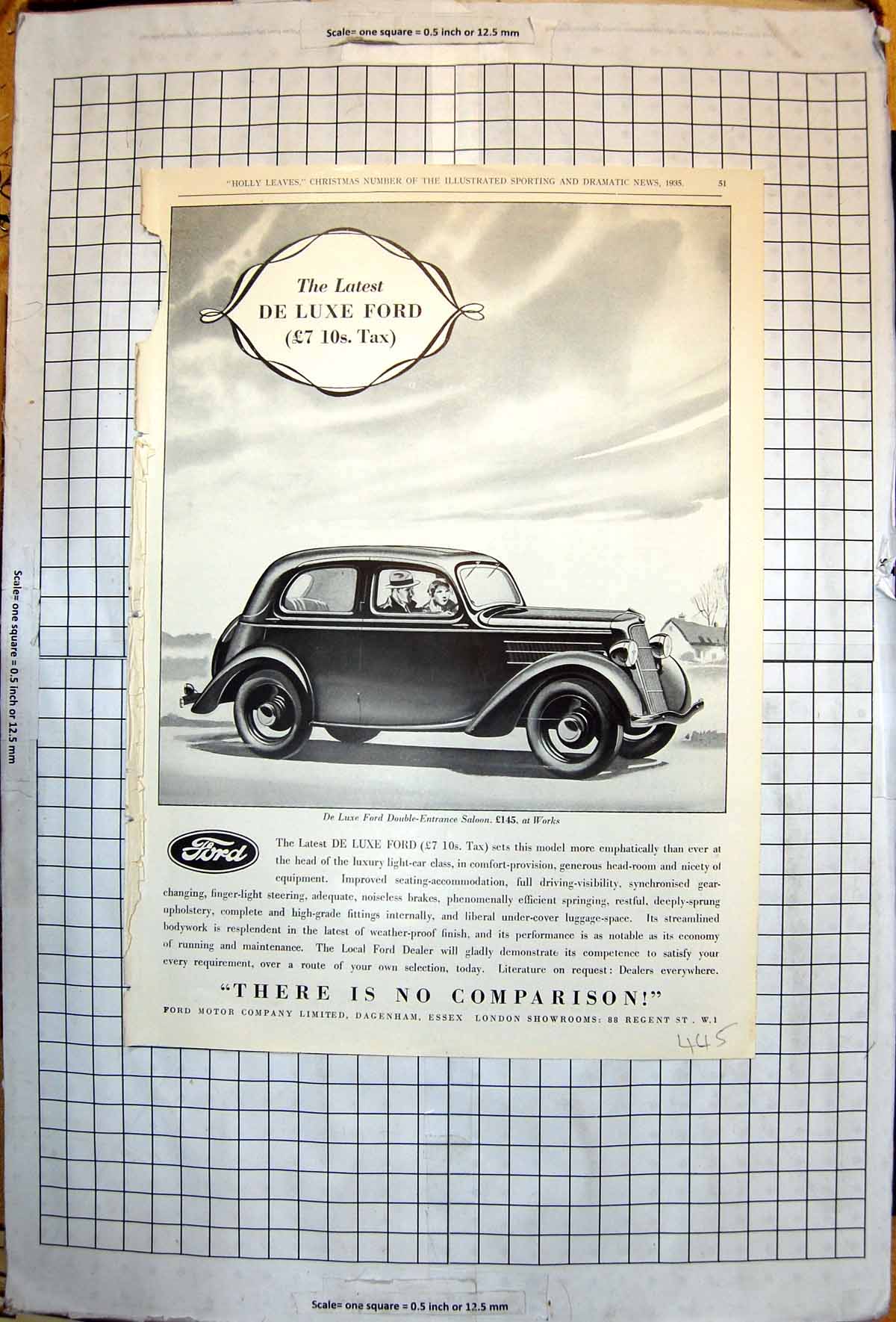 Antique Print Latest De Luxe Ford Advertisement Drawing Car Passengers 1935