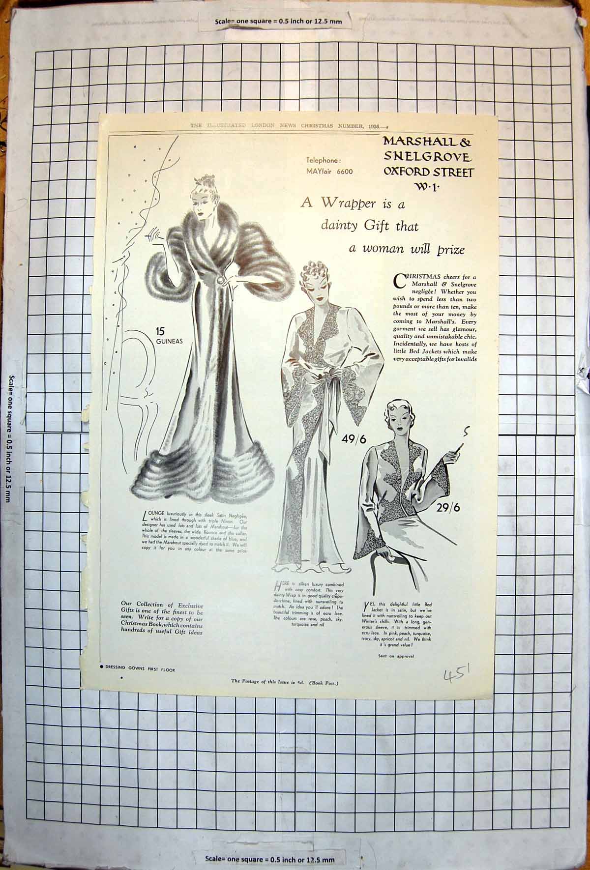 Old Wrapper Advert Dressing Gowns Ladies Marabou Satin Marshall 1936 20th