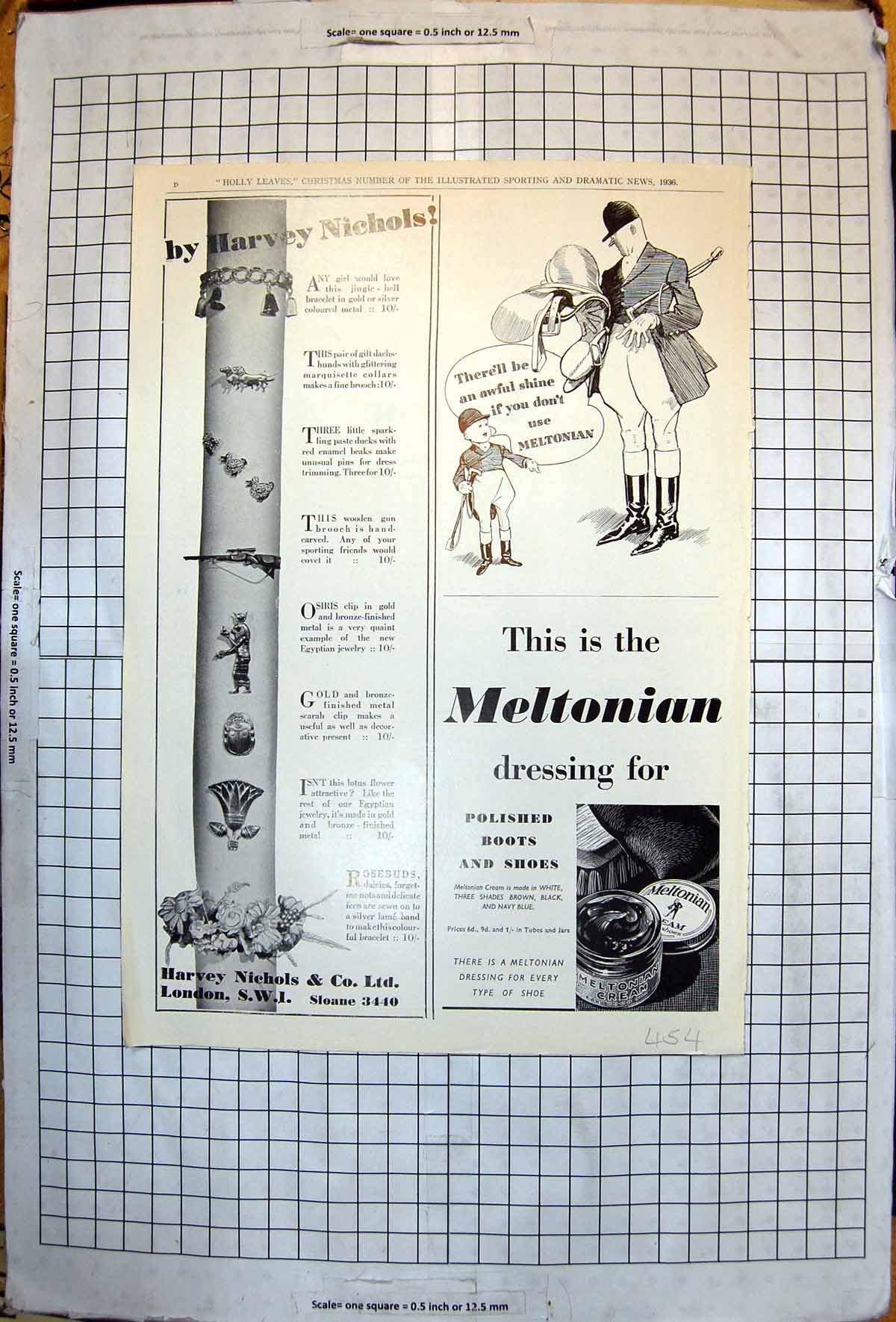 Old Adverts Harvey Nichols Charms Pins Rosebuds Meltonian Cream 1936 20th