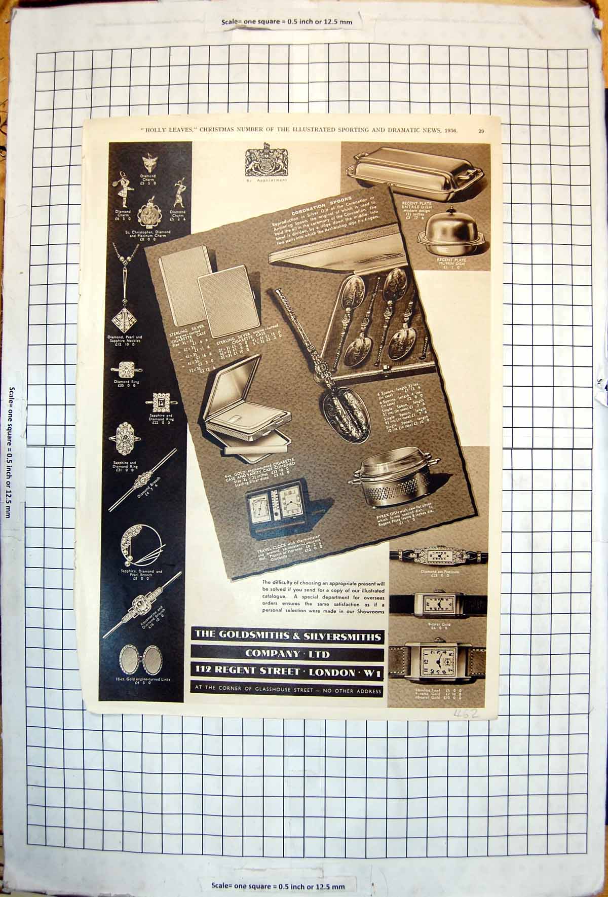 Antique Old Print GSilversmiths Company Advert Vanity Case Pins Watches 1937