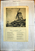 Antique Old Print The Mill Etching C H Barraud Windmill Hill Sails Sheep 1924