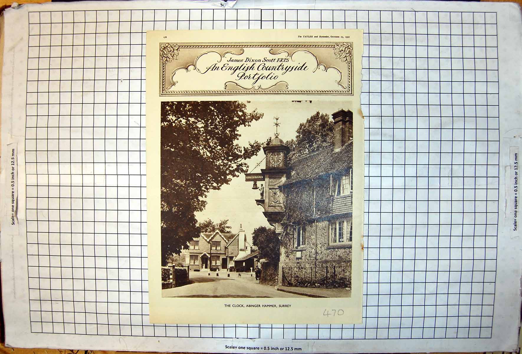 Antique Print Clock Abinger Hammer Surrey Trees Ivy James Dixon Scott 1950 20th