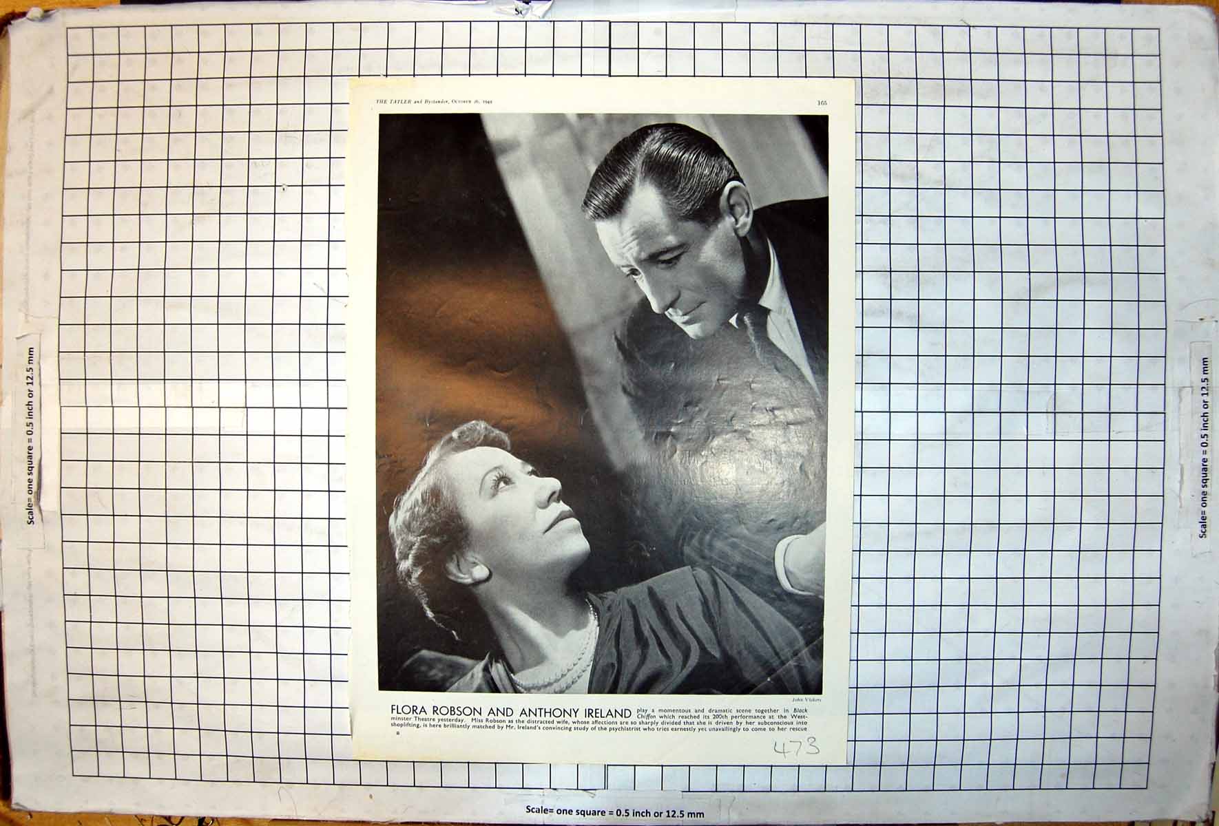Old Print Flora Robson Anthony Ireland Dramatic Scene Black Chiffon 1949 20th