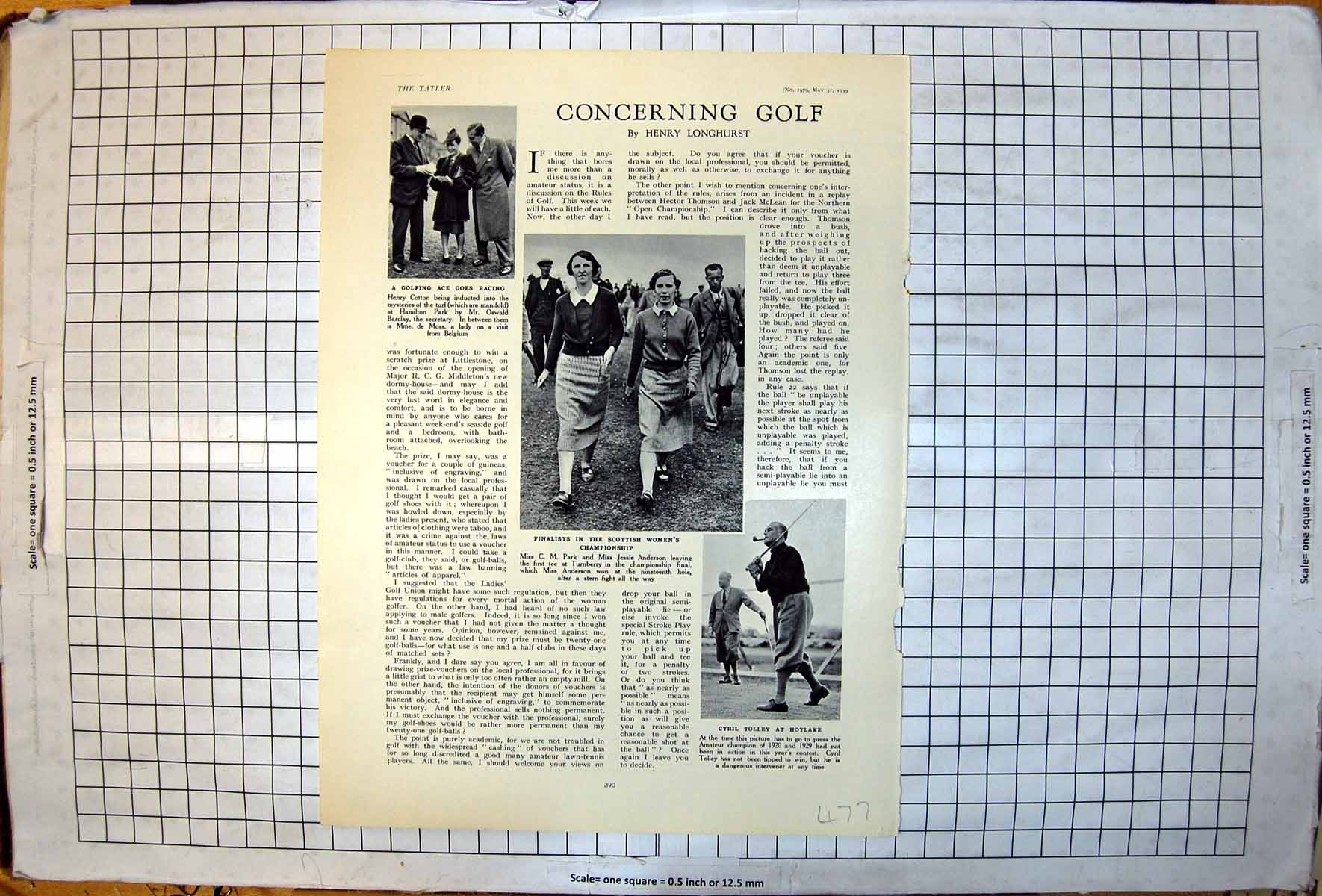 Old Print Golf Cm Park J Anderson Finalists Scottish Womens C Tolley 1939 20th