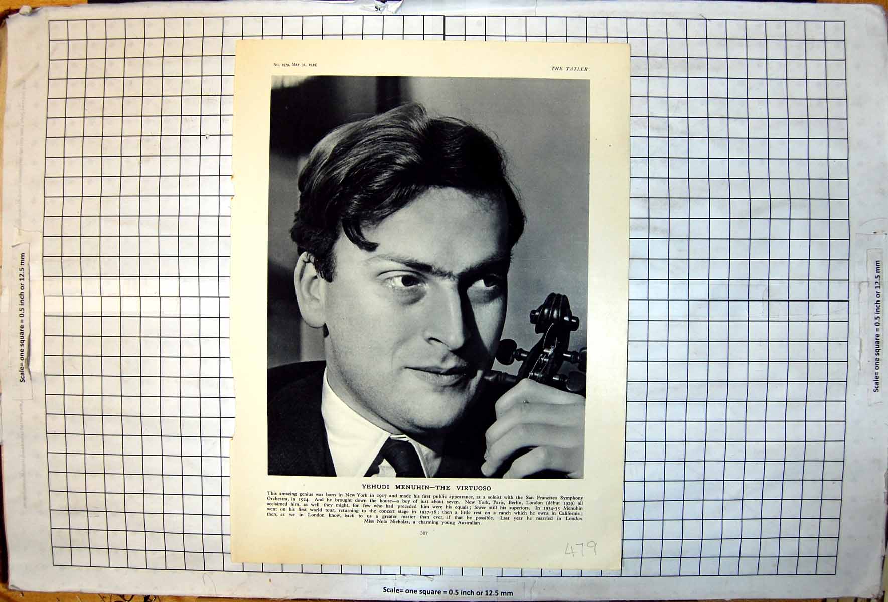 Old Vintage Print Yehudi Menuhin The Virtuoso Portrait Violin Tatler 1939 20th