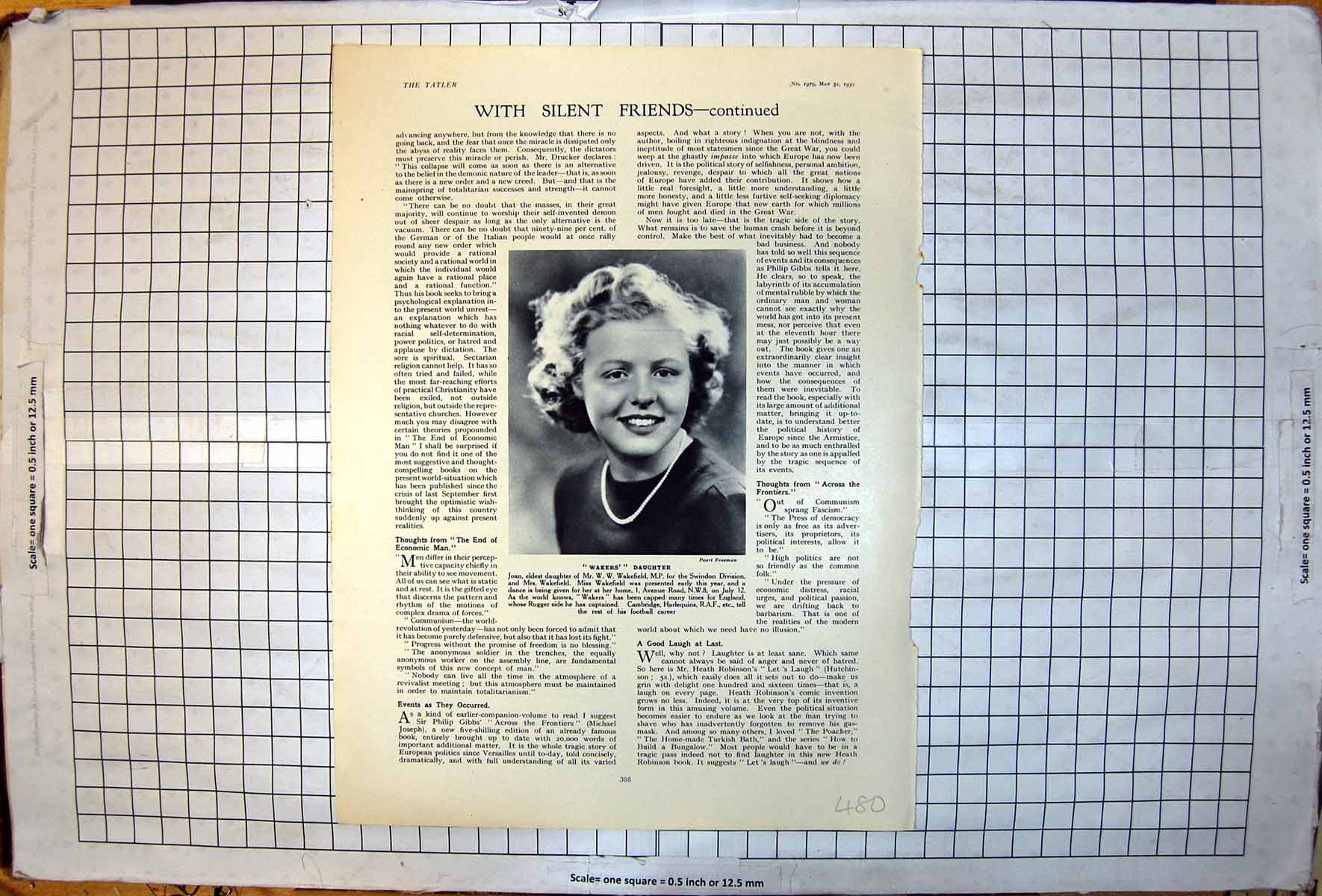 Old Vintage Print Wakers' (WW Wakefield Mp) Daughter Joan Portrait 1939 20th