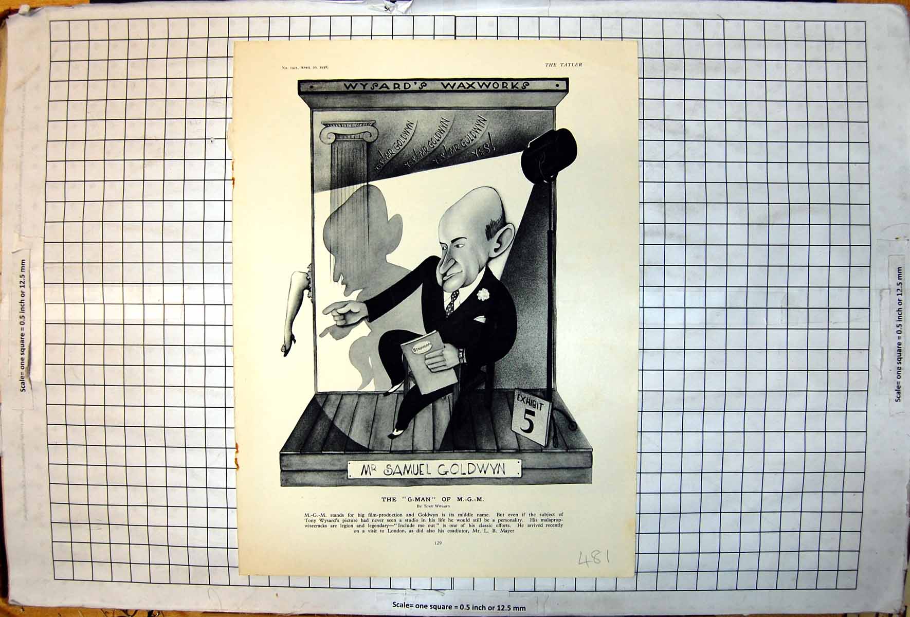 Old Vintage Print Mr Samuel Gwyn Caricature G-Man M-G-M Tony Wysard 1938 20th