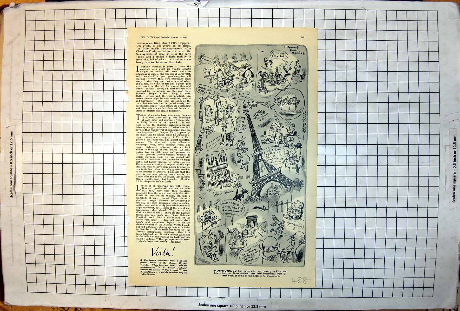 Antique Print Hoffnung Caricatures Paris Scenes Eiffel Tower Visitors 1949 20th