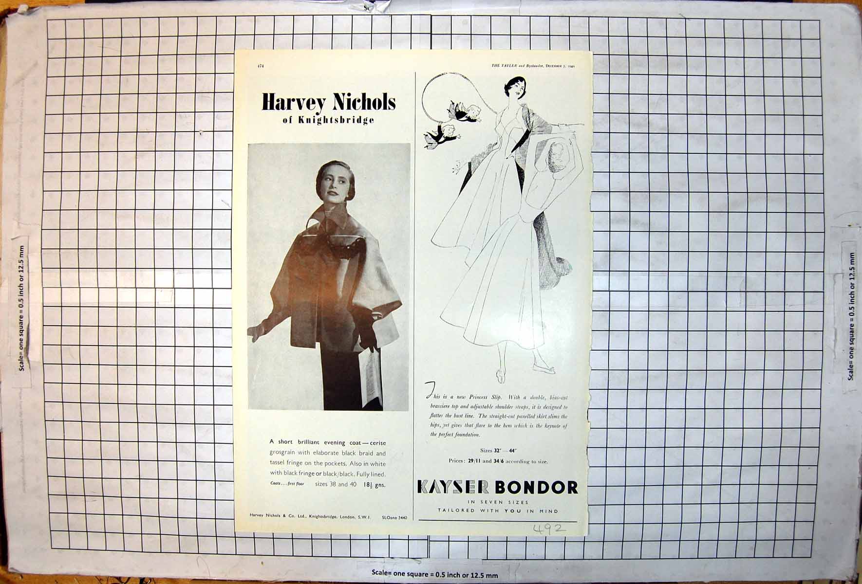 Antique Print Harvey Nicholls Evening Coat Kayser Bondor Princess Slip 1940