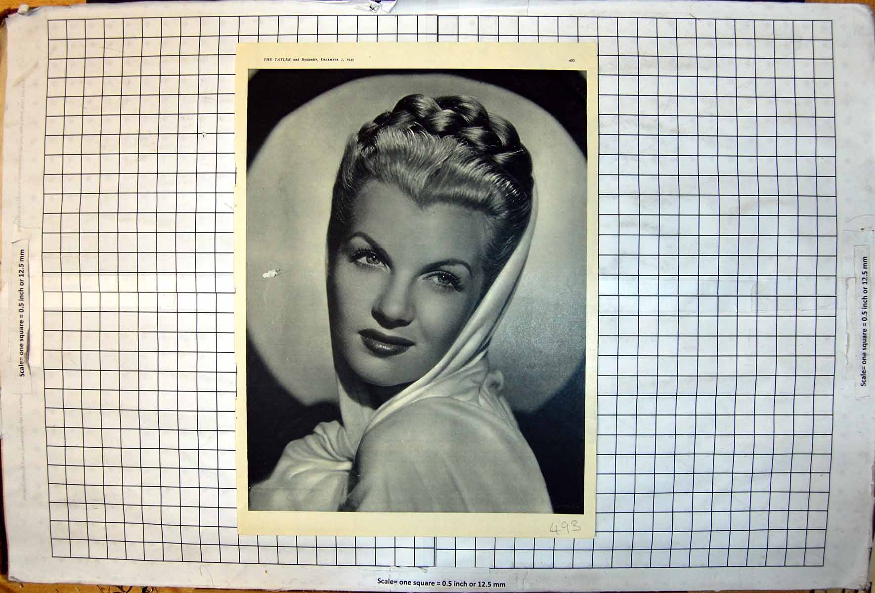 Old Glamourous Portrait Lady Head Shoulders Pleated Hair Tatler 1949 20th