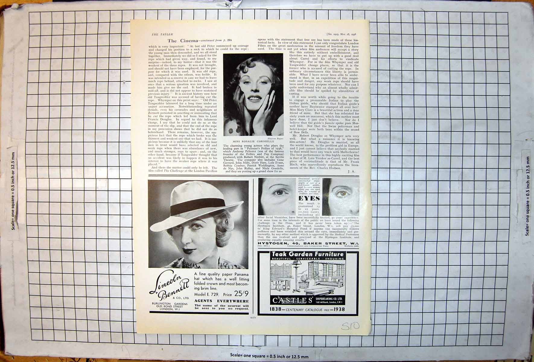 Old Miss Rosalie Corneille Adverts Paper Panama Hat Eye Treatment 1938 20th