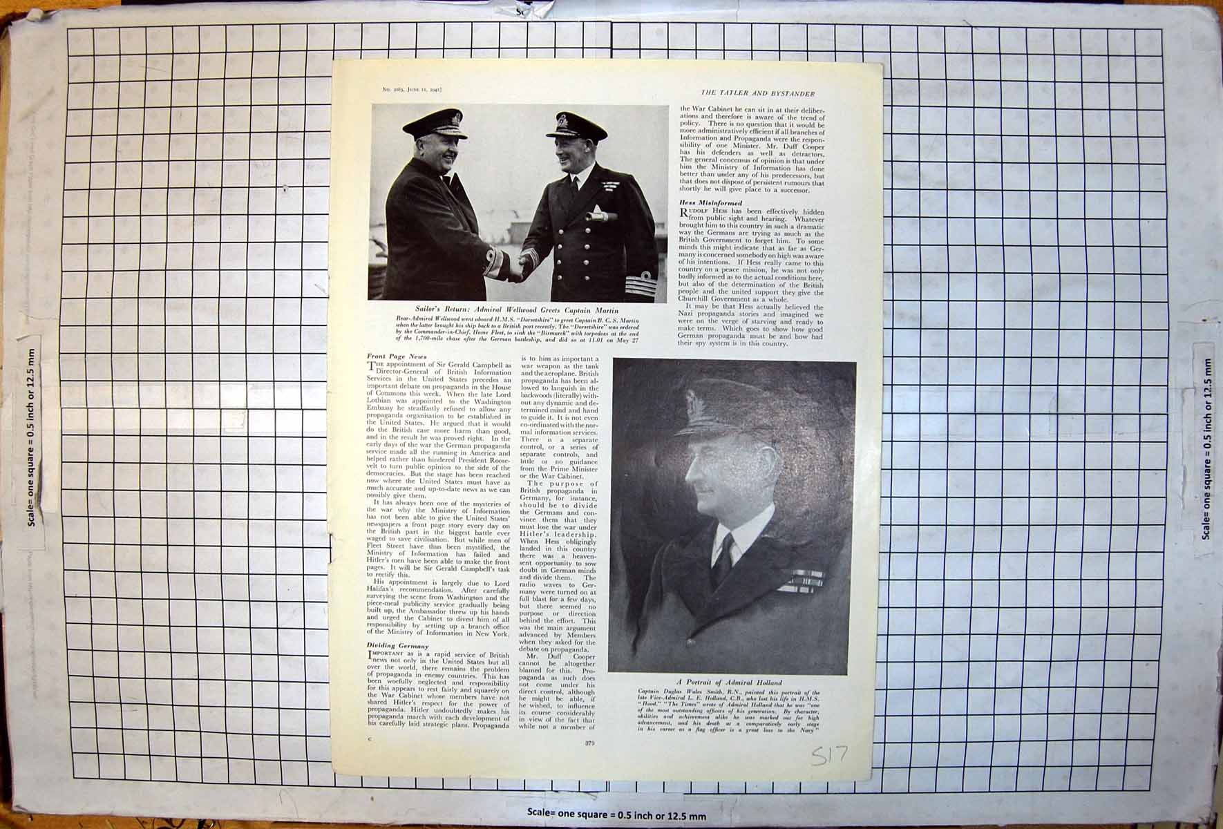 Antique Print Admiral Wellwood Greets Captain Martin Holland Portrait 1941 20th
