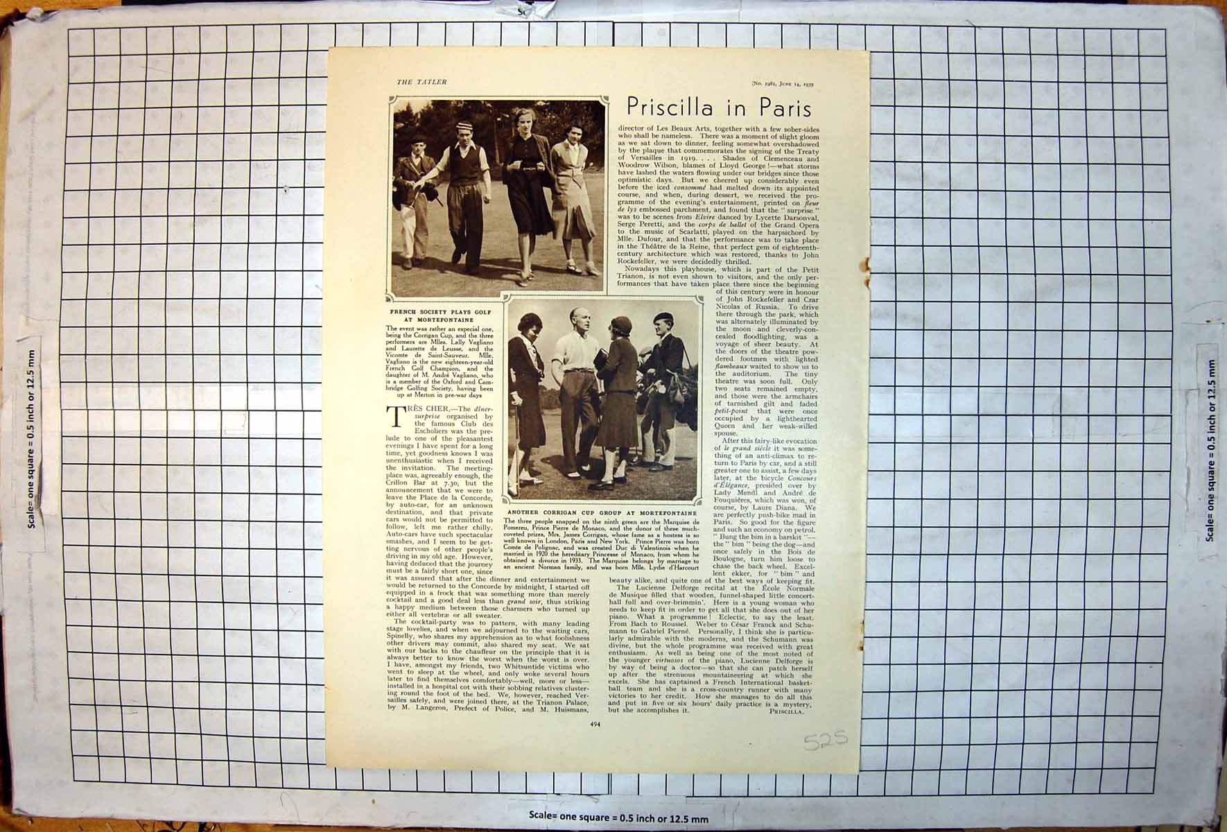 Antique Old Print French Society Plays Golf Mortefontaine Corrigan Cup 1939