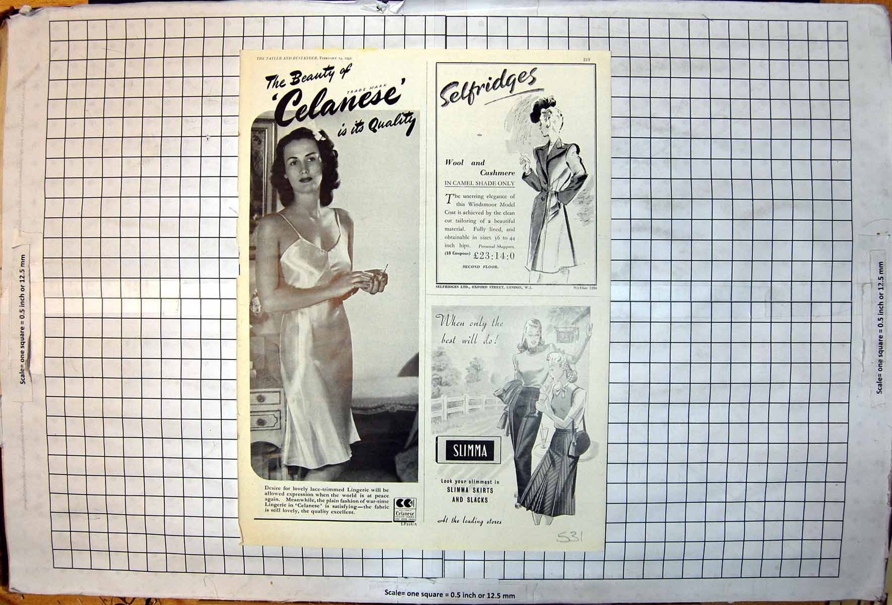 Old Adverts Celanese Lingerie Selfidges Coat Slimma Skirts Slacks 1945 20th