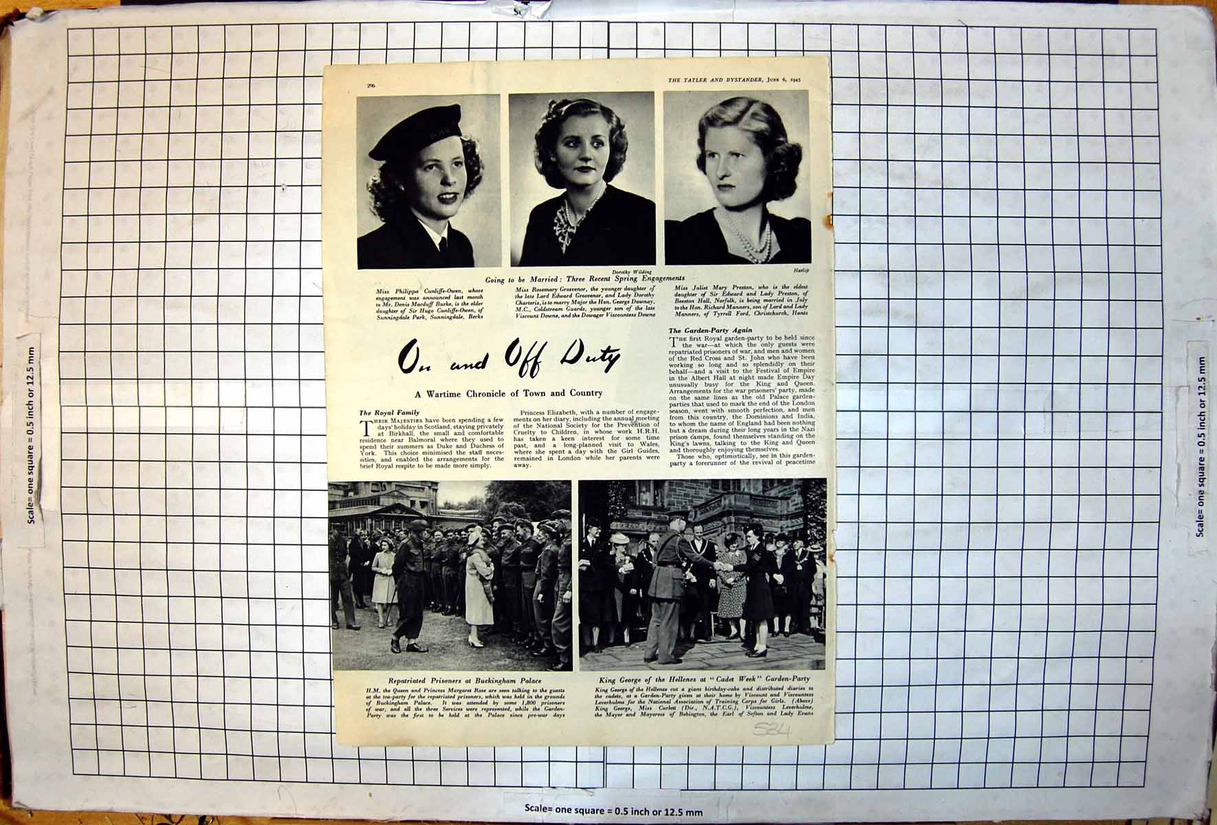 Antique Old Print Spring Engagements Repatriated Prisoners Meet Queen 1945 20th